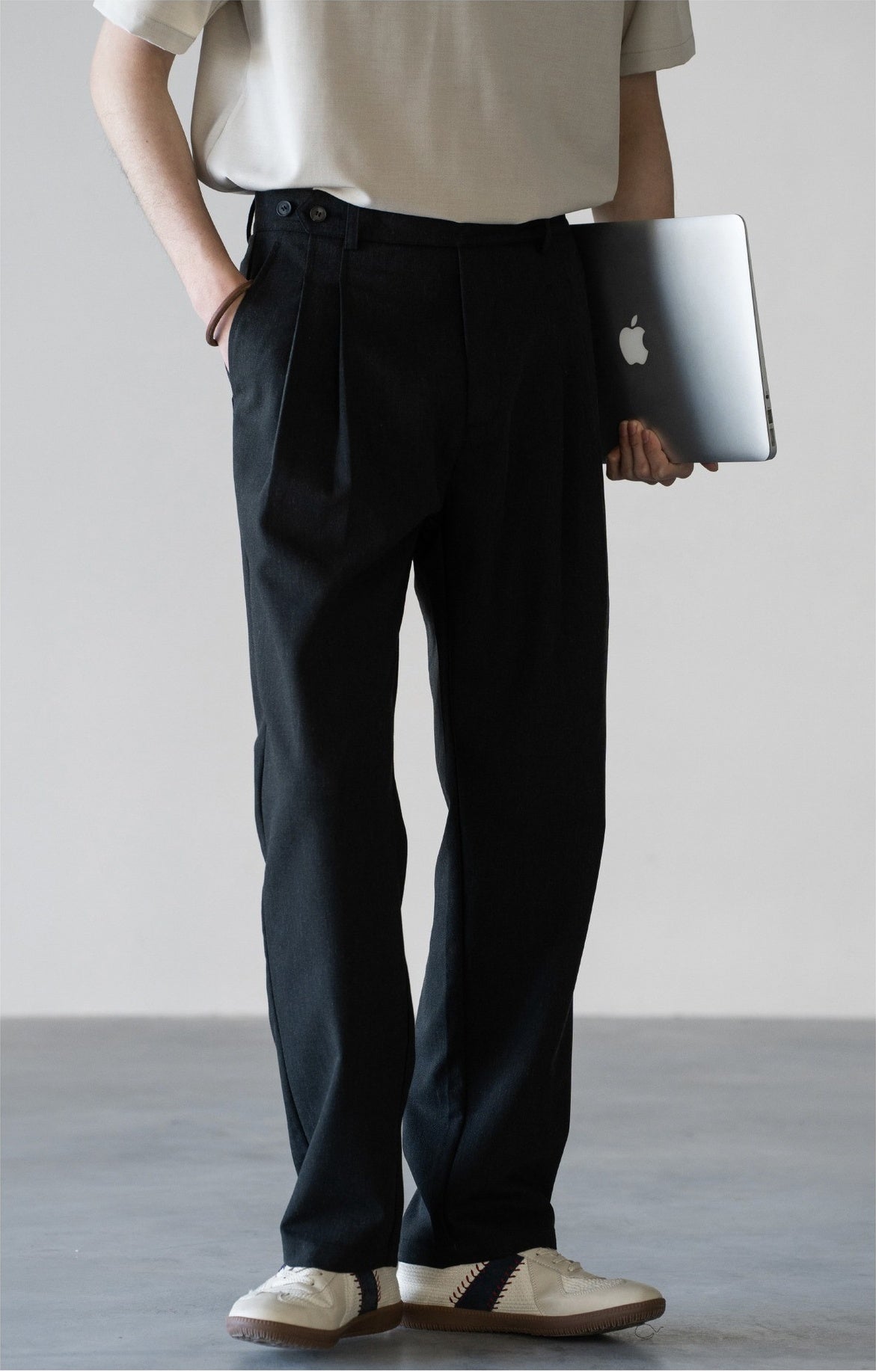 Old Money Tencel Linen Double Pleated Trousers - DARKGREY