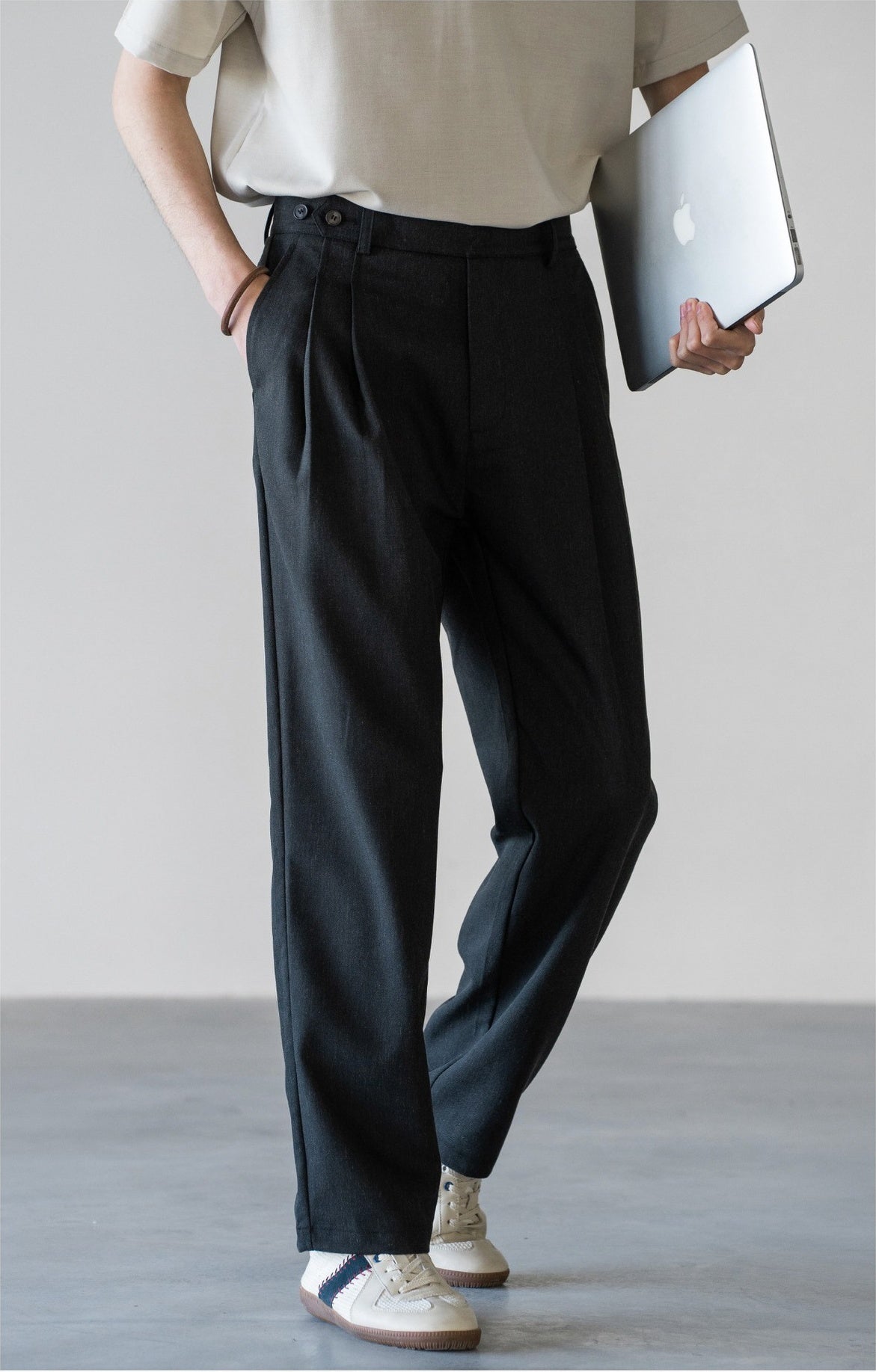 Old Money Tencel Linen Double Pleated Trousers - DARKGREY