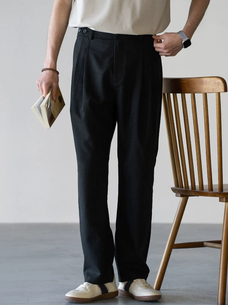 Old Money Tencel Linen Double Pleated Trousers - DARKGREY