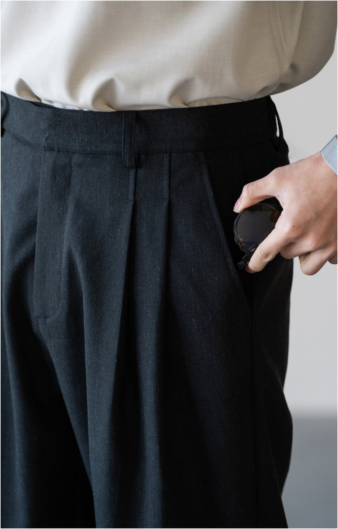 Old Money Tencel Linen Double Pleated Trousers - DARKGREY