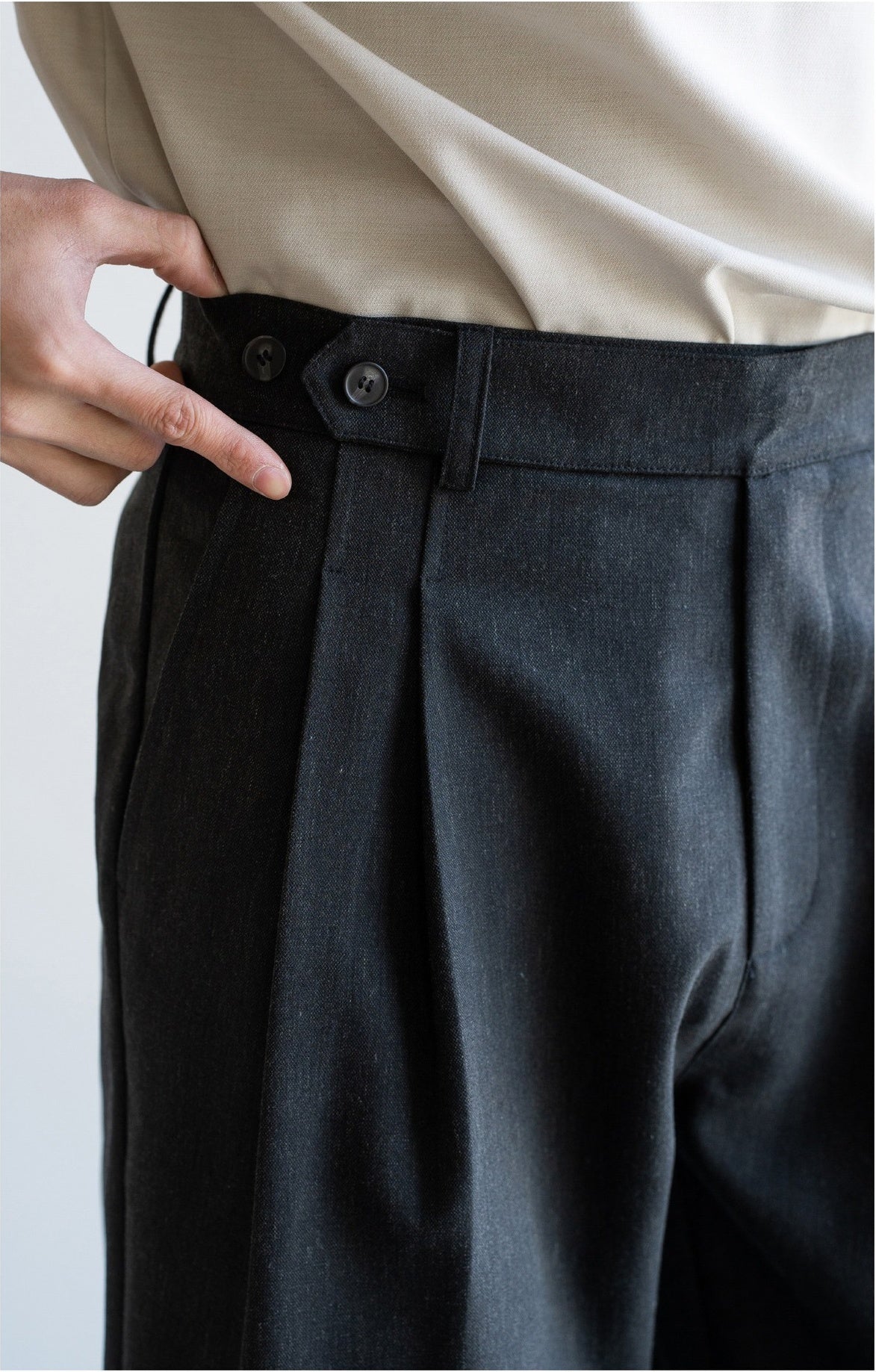 Old Money Tencel Linen Double Pleated Trousers - DARKGREY