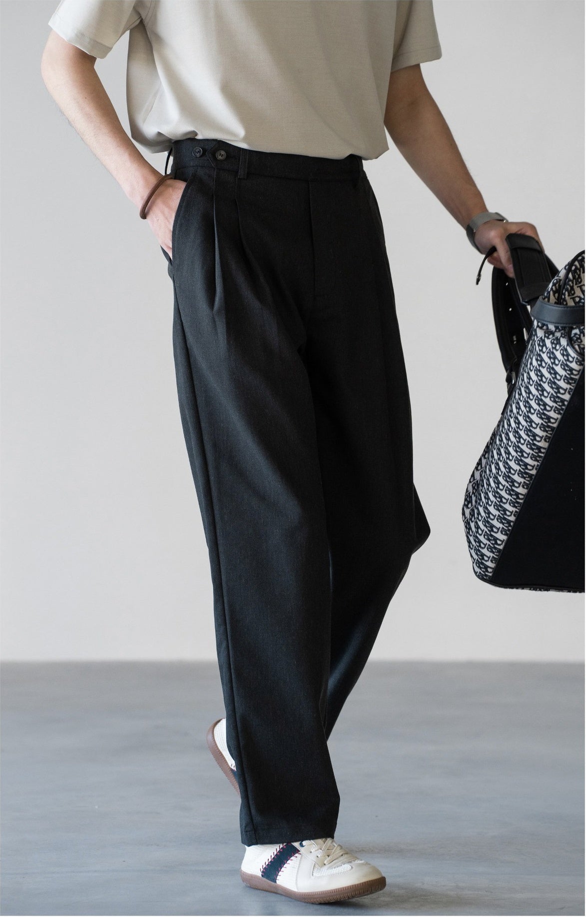 Old Money Tencel Linen Double Pleated Trousers - DARKGREY