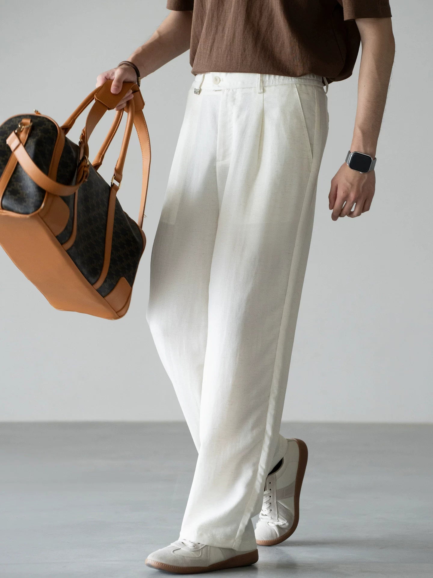 Old Money Linen Lyocell Straight Trousers - APRICOT