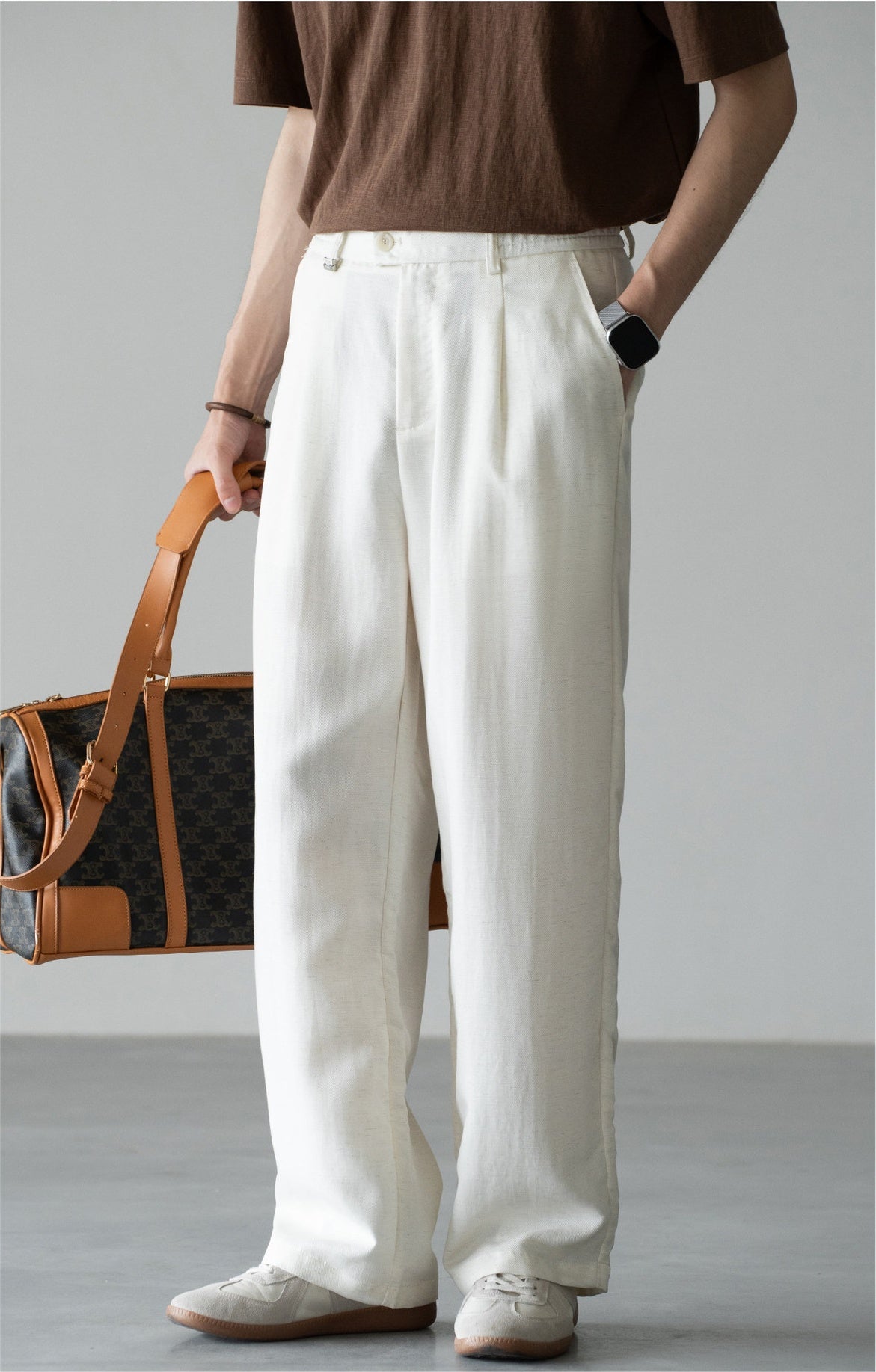 Old Money Linen Lyocell Straight Trousers - APRICOT