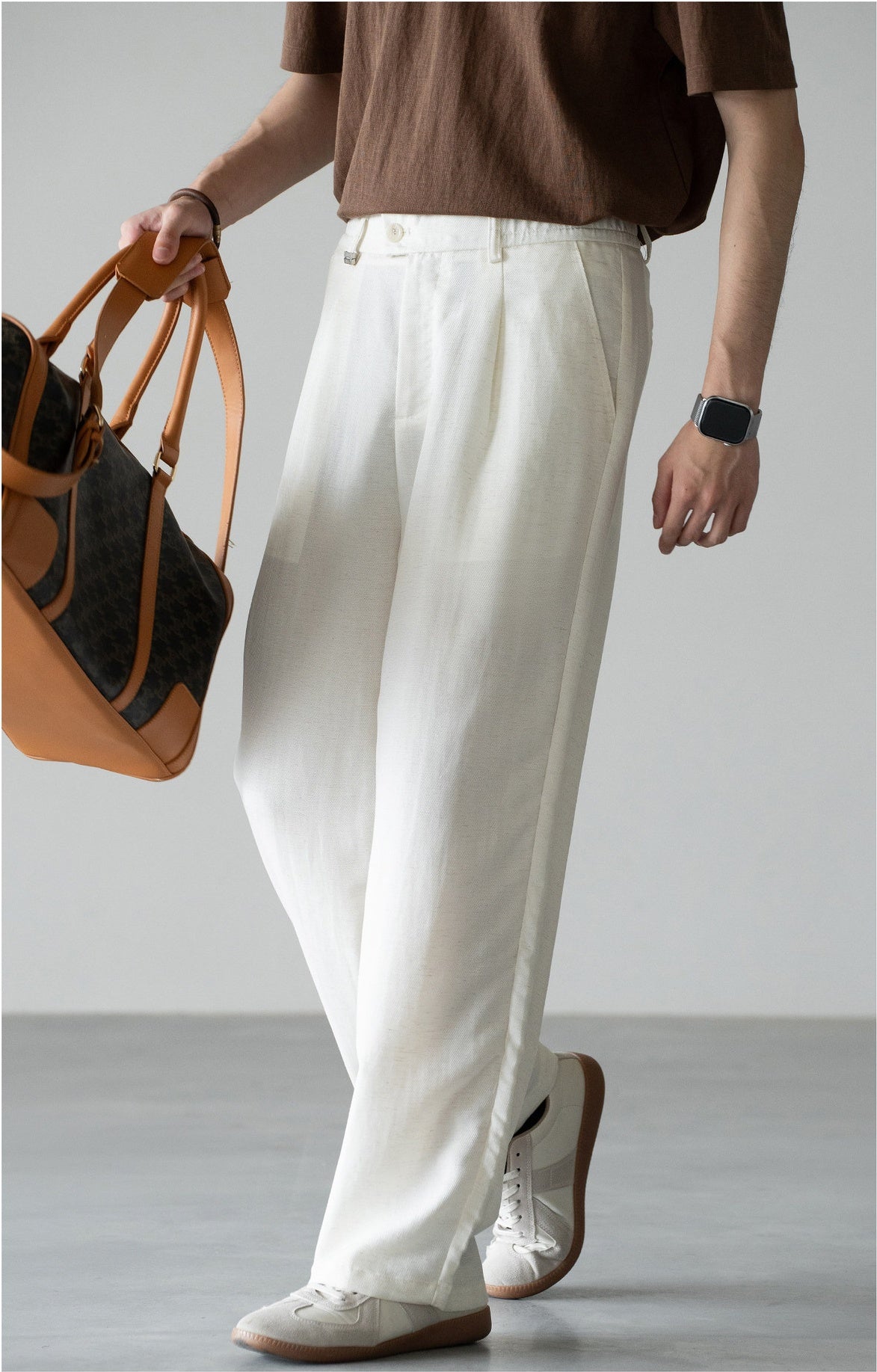 Old Money Linen Lyocell Straight Trousers - APRICOT