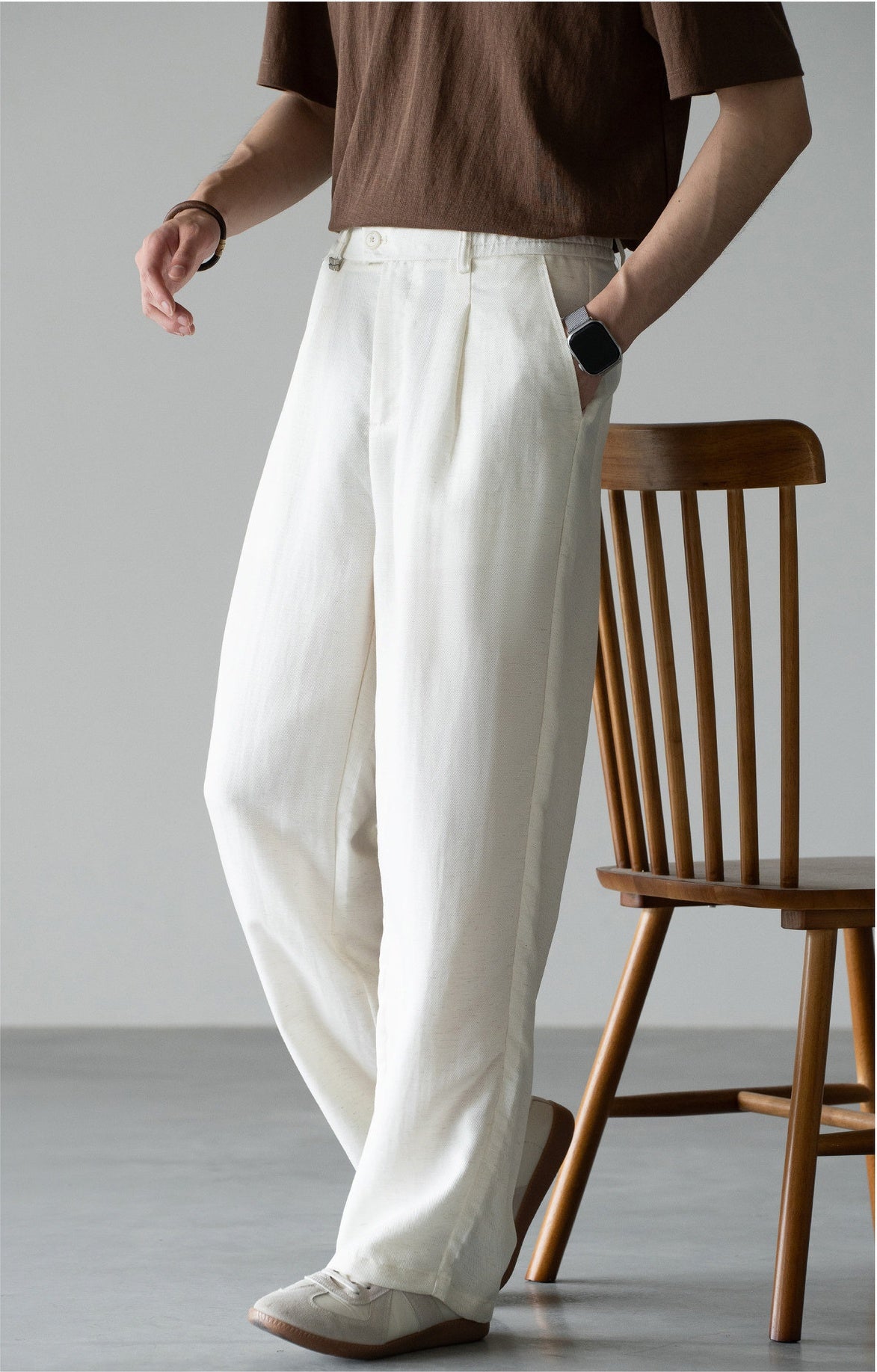Old Money Linen Lyocell Straight Trousers - APRICOT