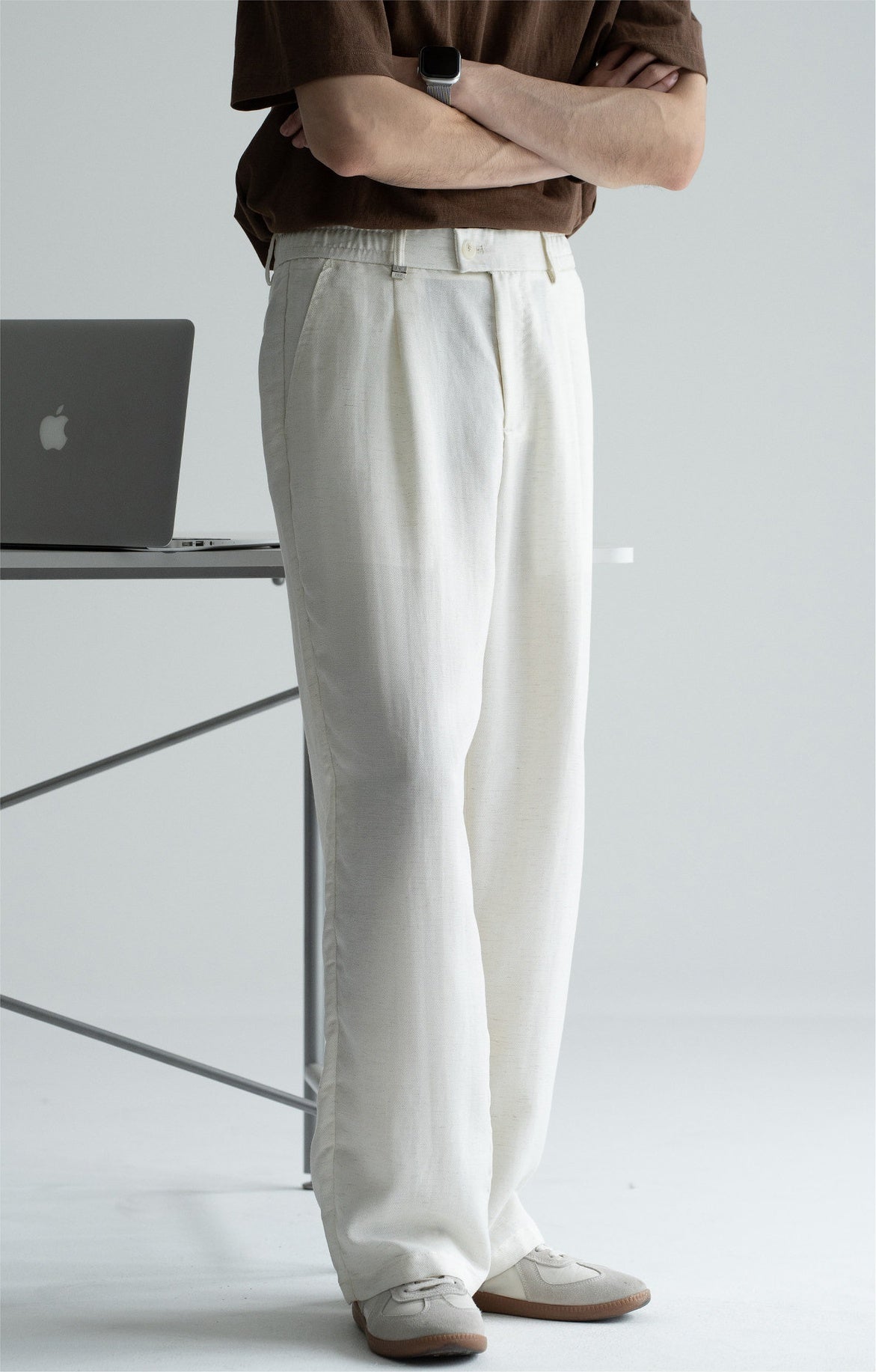 Old Money Linen Lyocell Straight Trousers - APRICOT