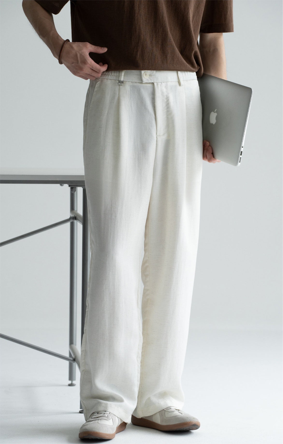 Old Money Linen Lyocell Straight Trousers - APRICOT