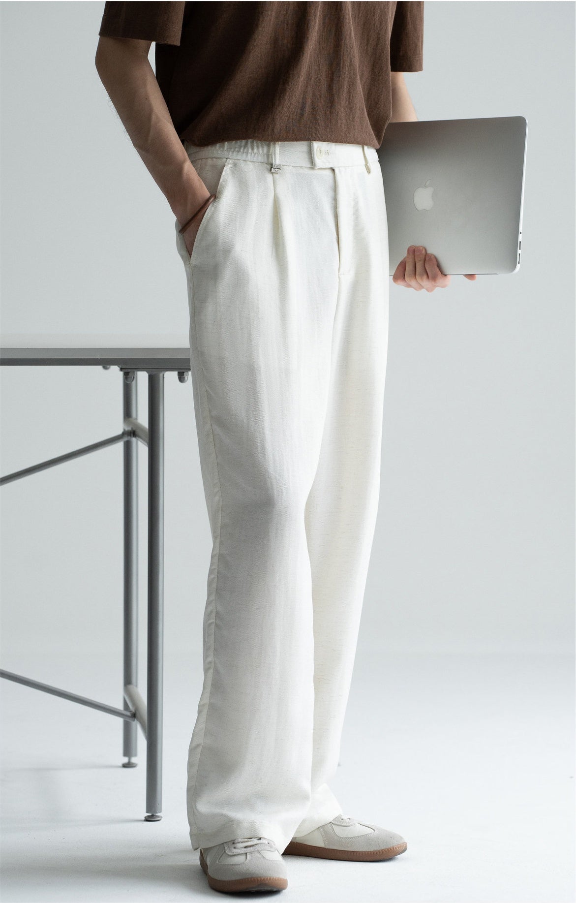 Old Money Linen Lyocell Straight Trousers - APRICOT