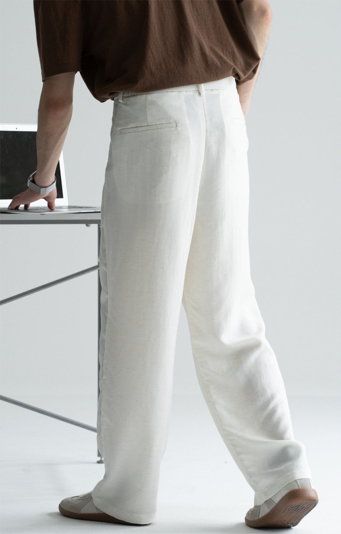 Old Money Linen Lyocell Straight Trousers - APRICOT