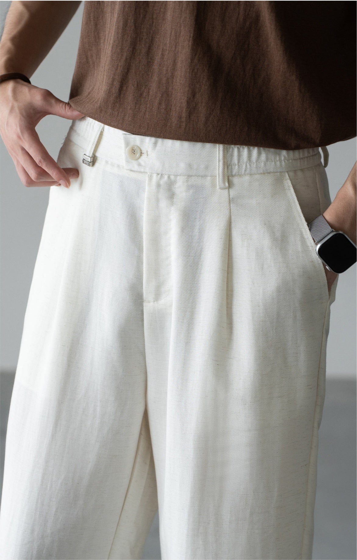 Old Money Linen Lyocell Straight Trousers - APRICOT