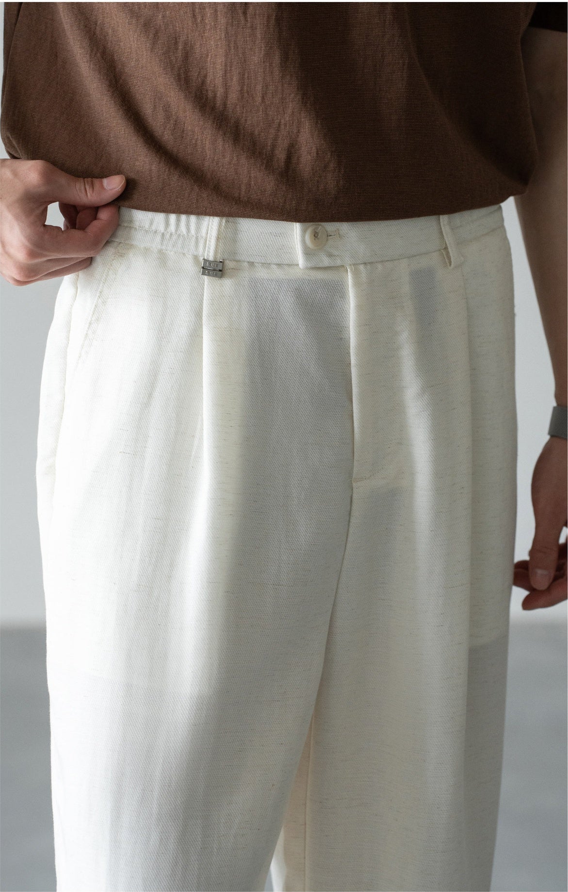 Old Money Linen Lyocell Straight Trousers - APRICOT