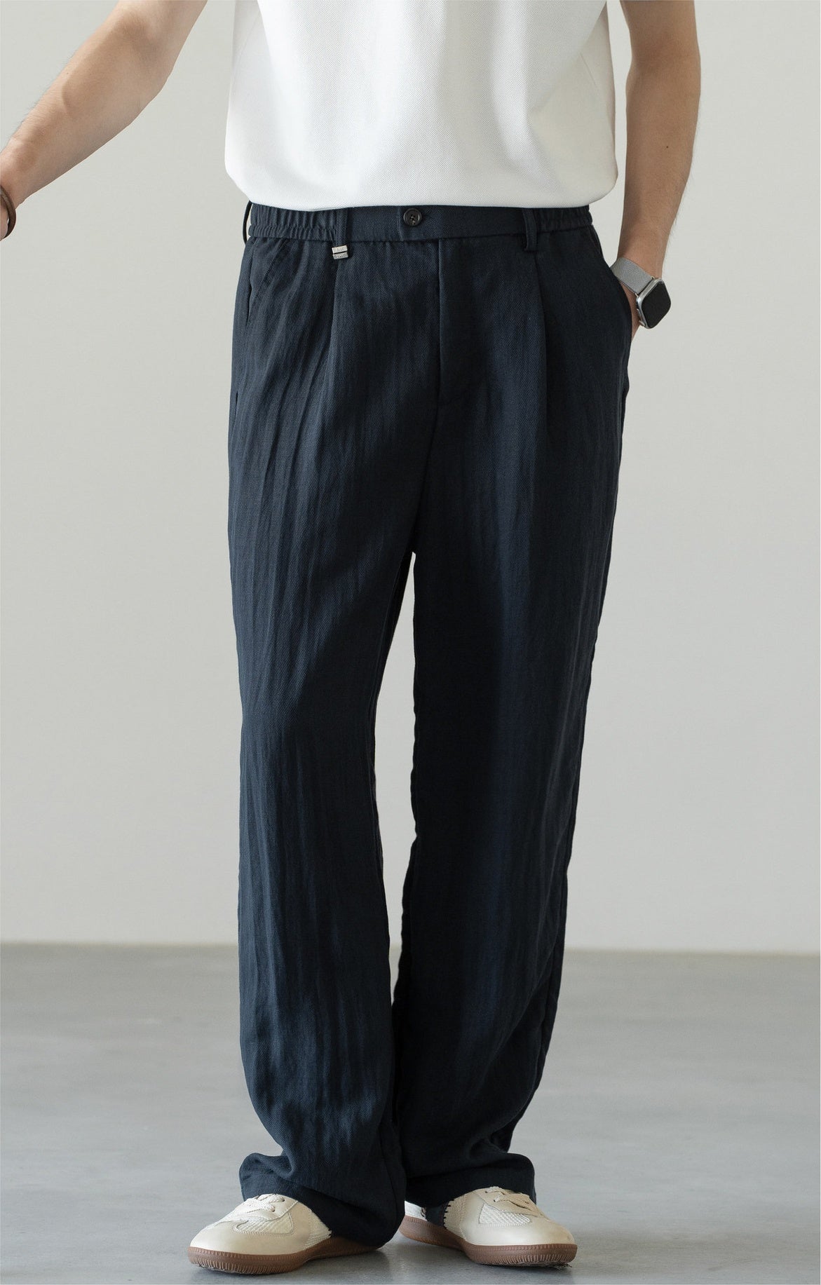 Old Money Linen Lyocell Straight Trousers - NAVYBLUE