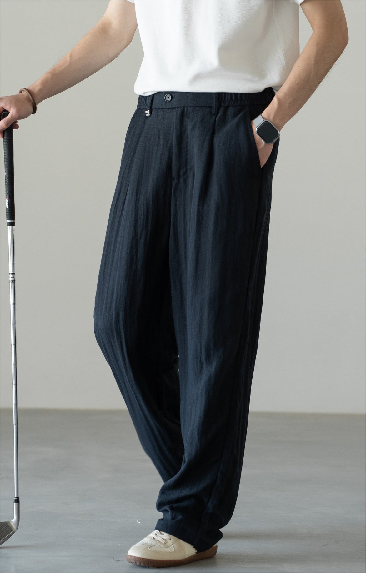 Old Money Linen Lyocell Straight Trousers - NAVYBLUE