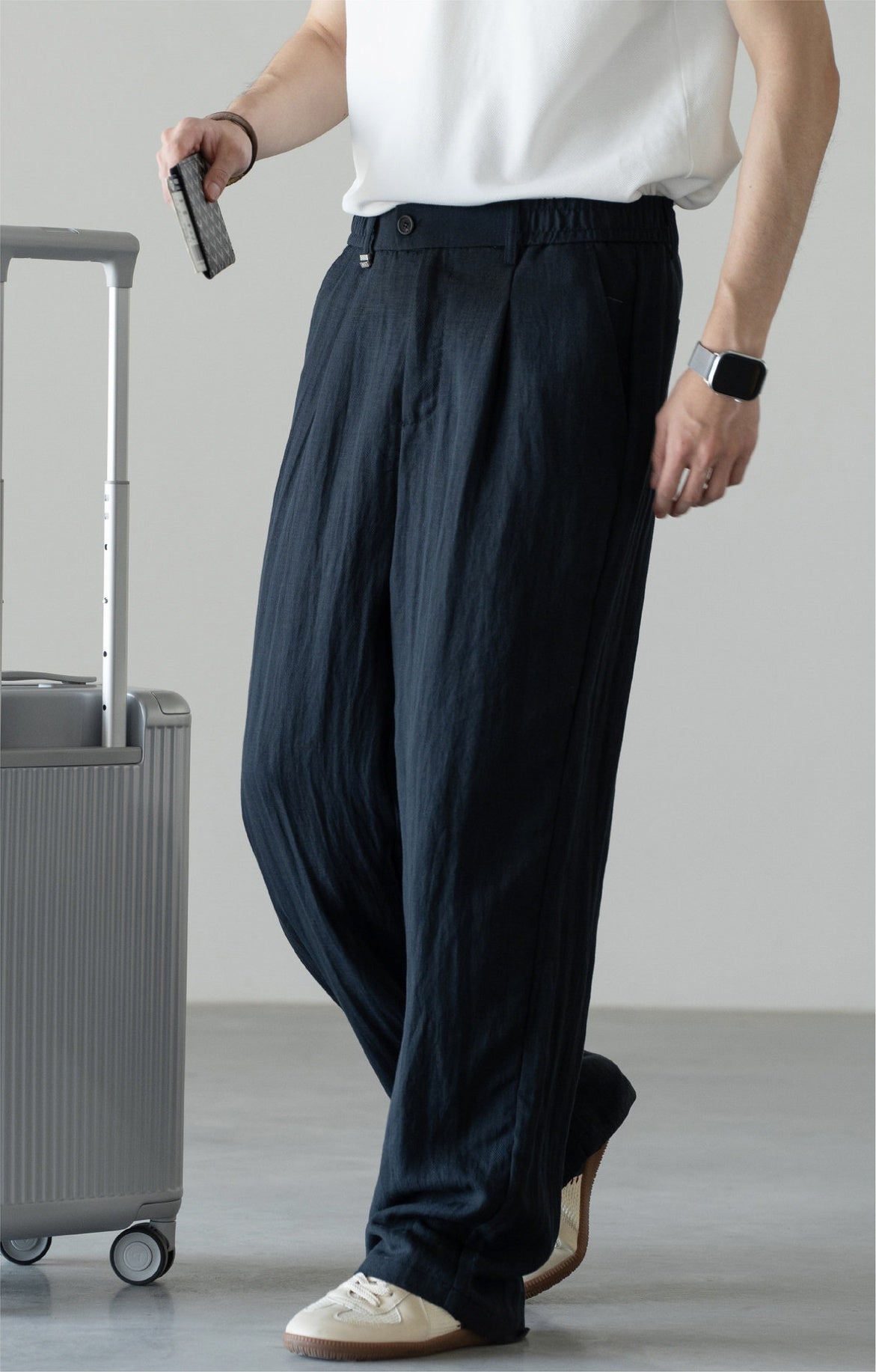 Old Money Linen Lyocell Straight Trousers - NAVYBLUE