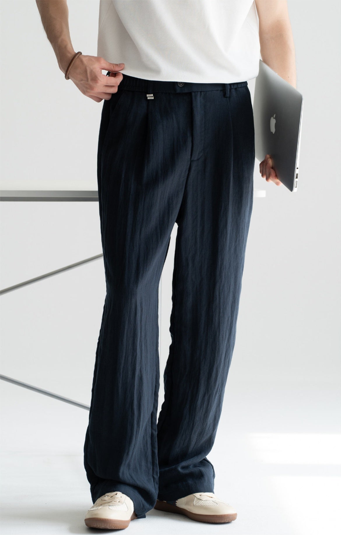 Old Money Linen Lyocell Straight Trousers - NAVYBLUE