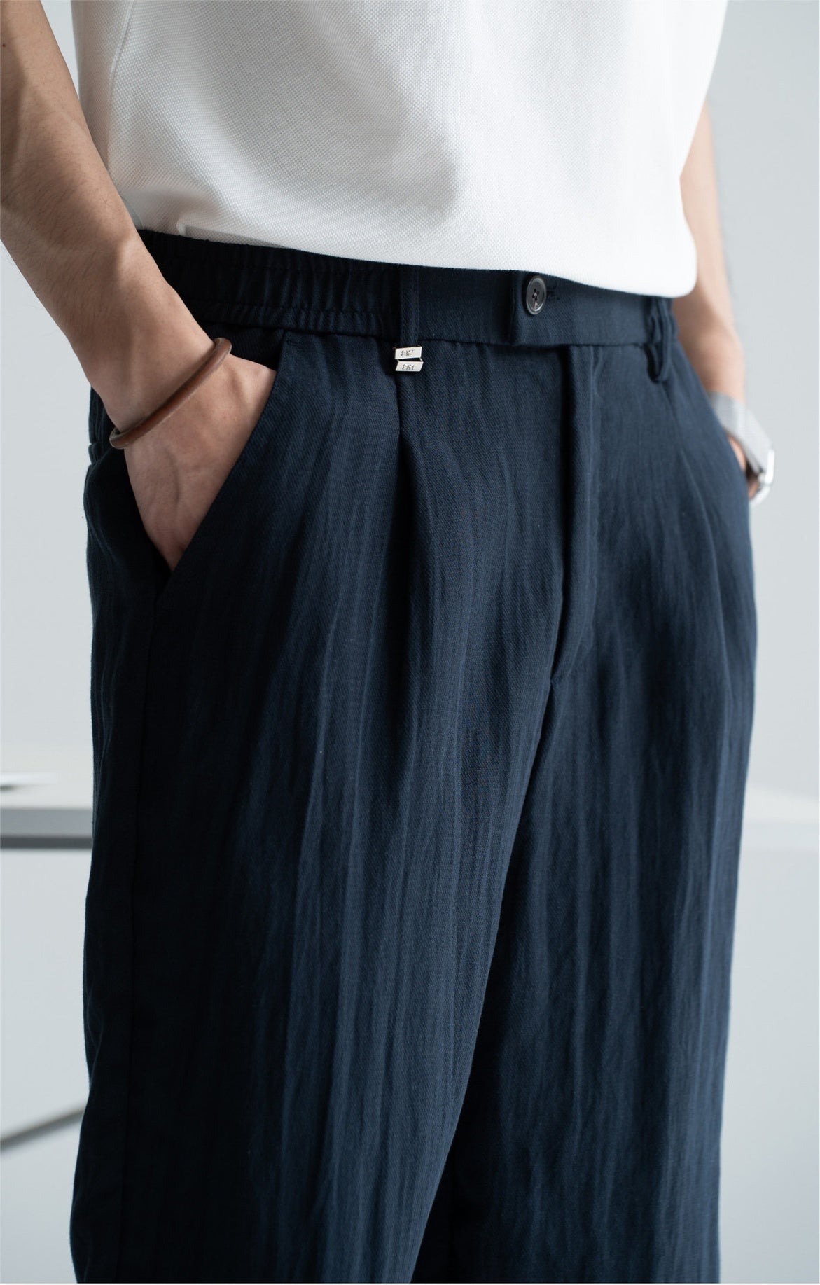 Old Money Linen Lyocell Straight Trousers - NAVYBLUE