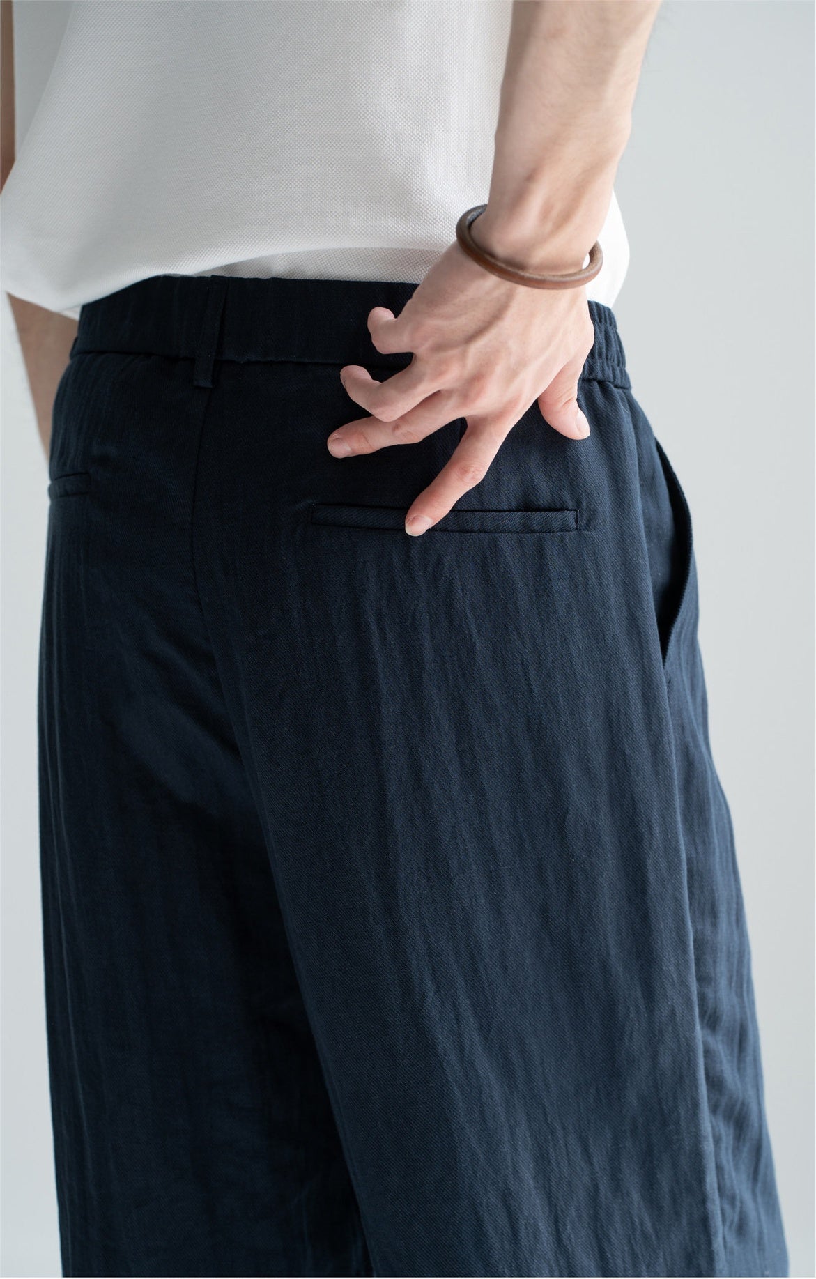 Old Money Linen Lyocell Straight Trousers - NAVYBLUE