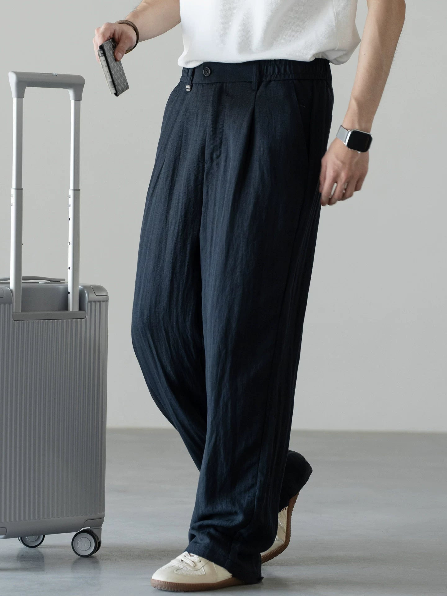 Old Money Linen Lyocell Straight Trousers - NAVYBLUE