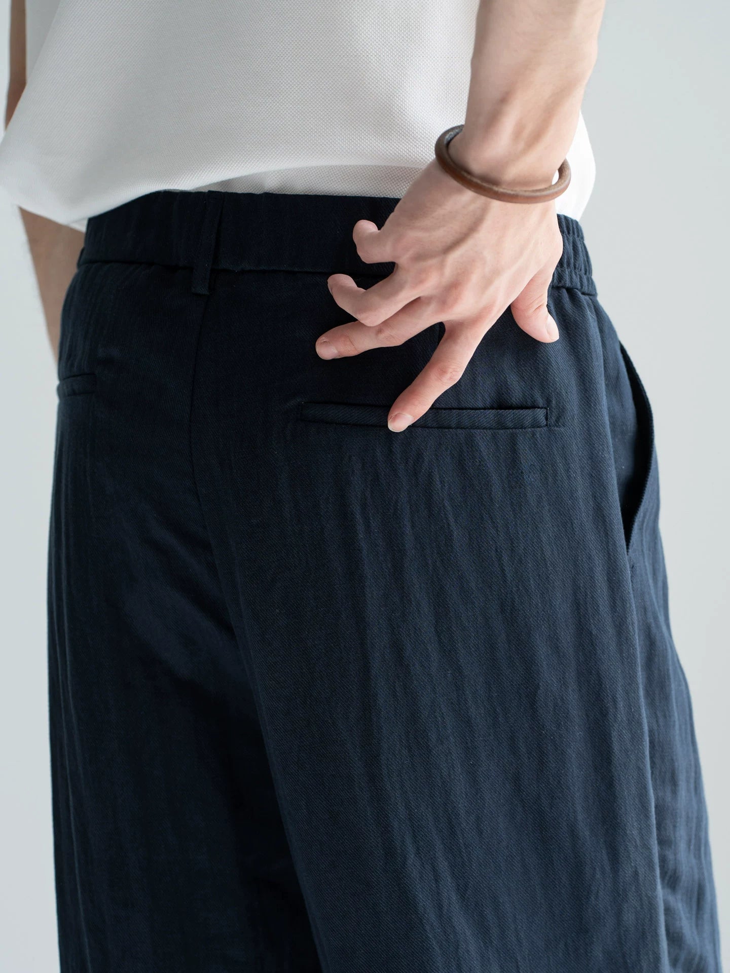 Old Money Linen Lyocell Straight Trousers - NAVYBLUE