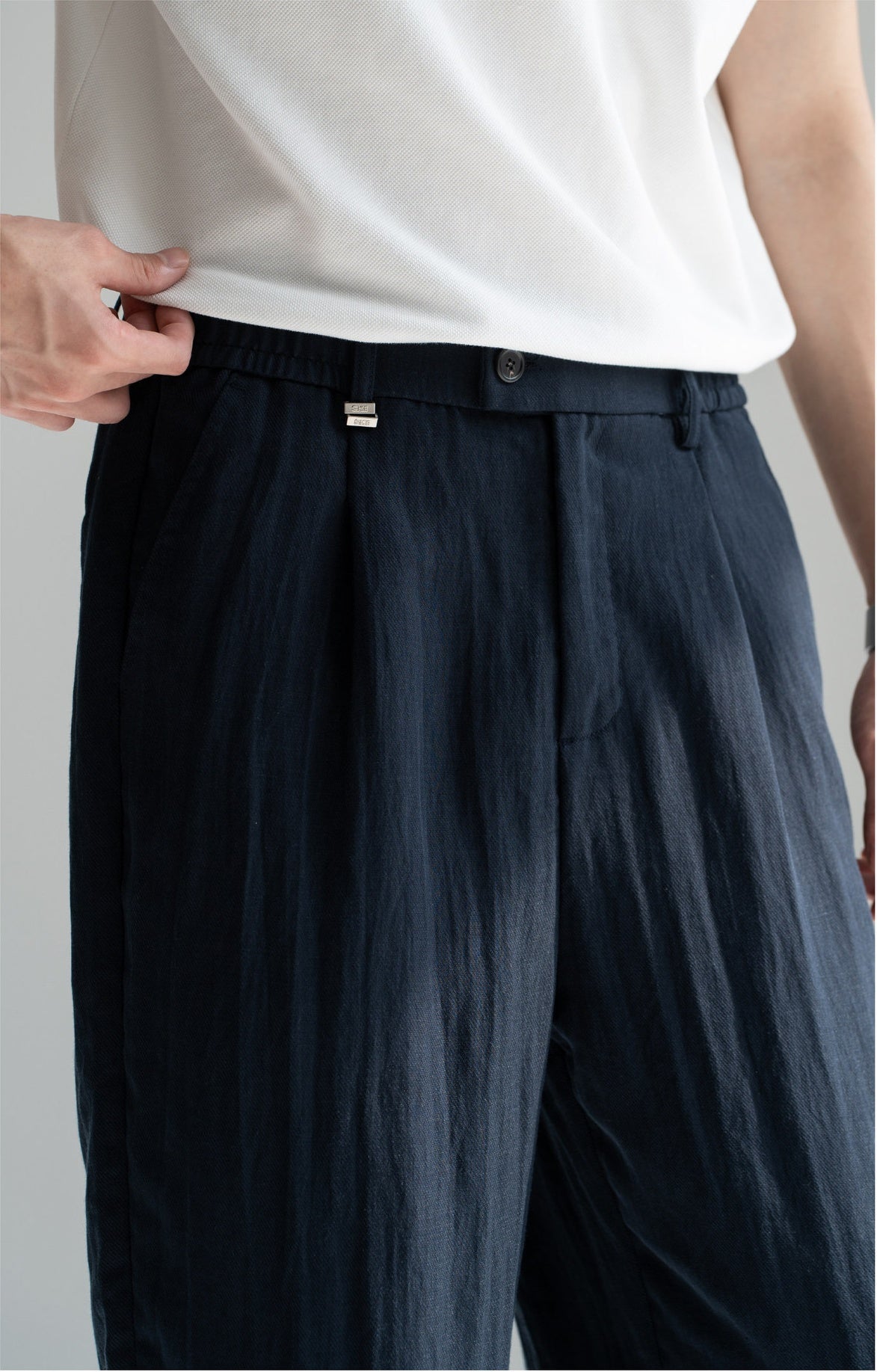 Old Money Linen Lyocell Straight Trousers - NAVYBLUE
