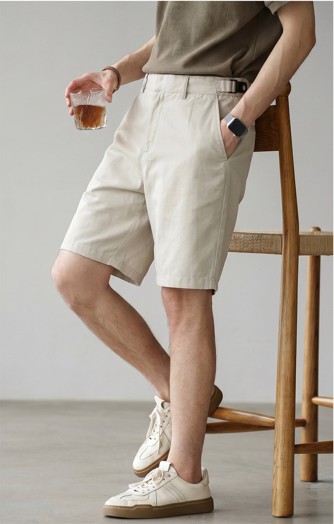 Old Money Lyocell Cotton Shorts - APRICOT