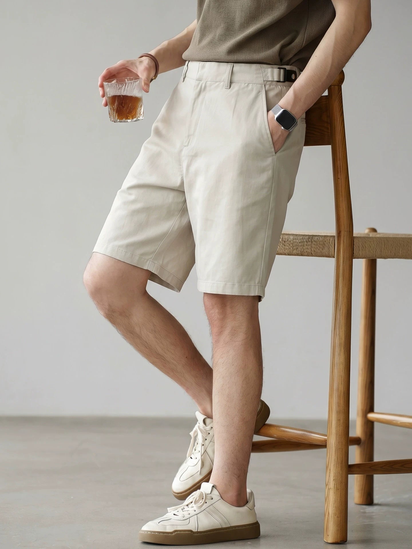Old Money Lyocell Cotton Shorts - APRICOT