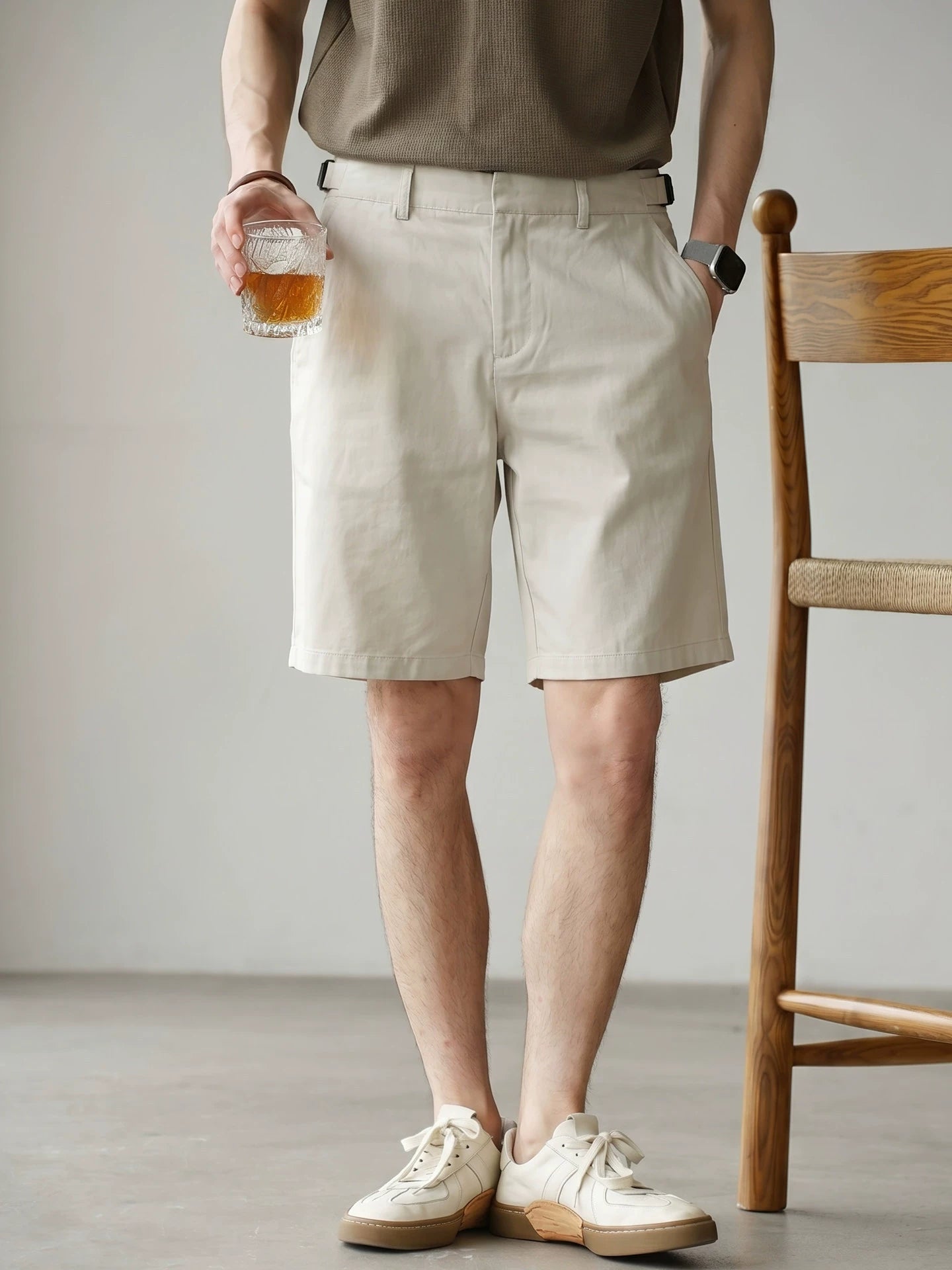 Old Money Lyocell Cotton Shorts - APRICOT