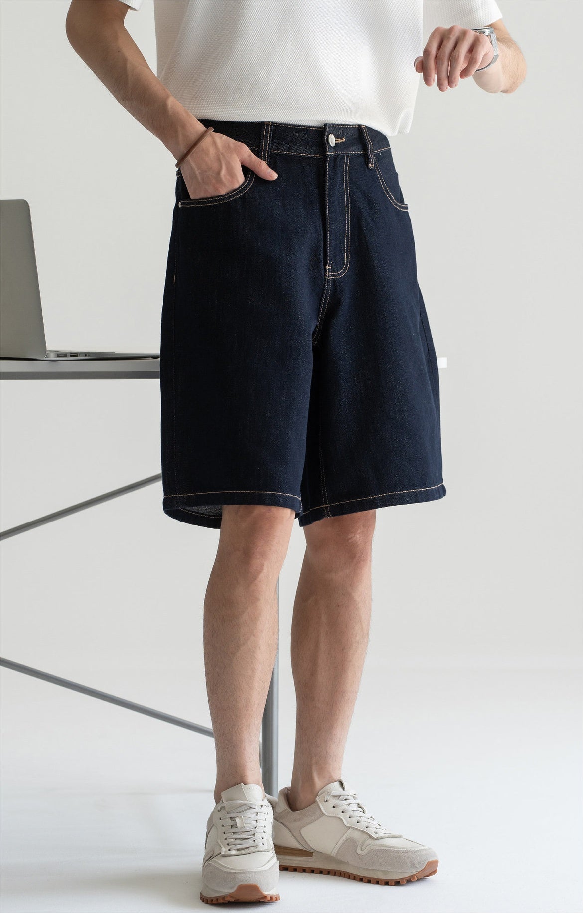 Old Money Soft Denim 81% Cotton Flow Shorts - INDIGO