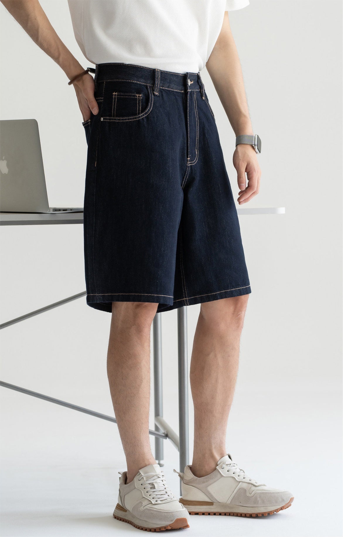 Old Money Soft Denim 81% Cotton Flow Shorts - INDIGO