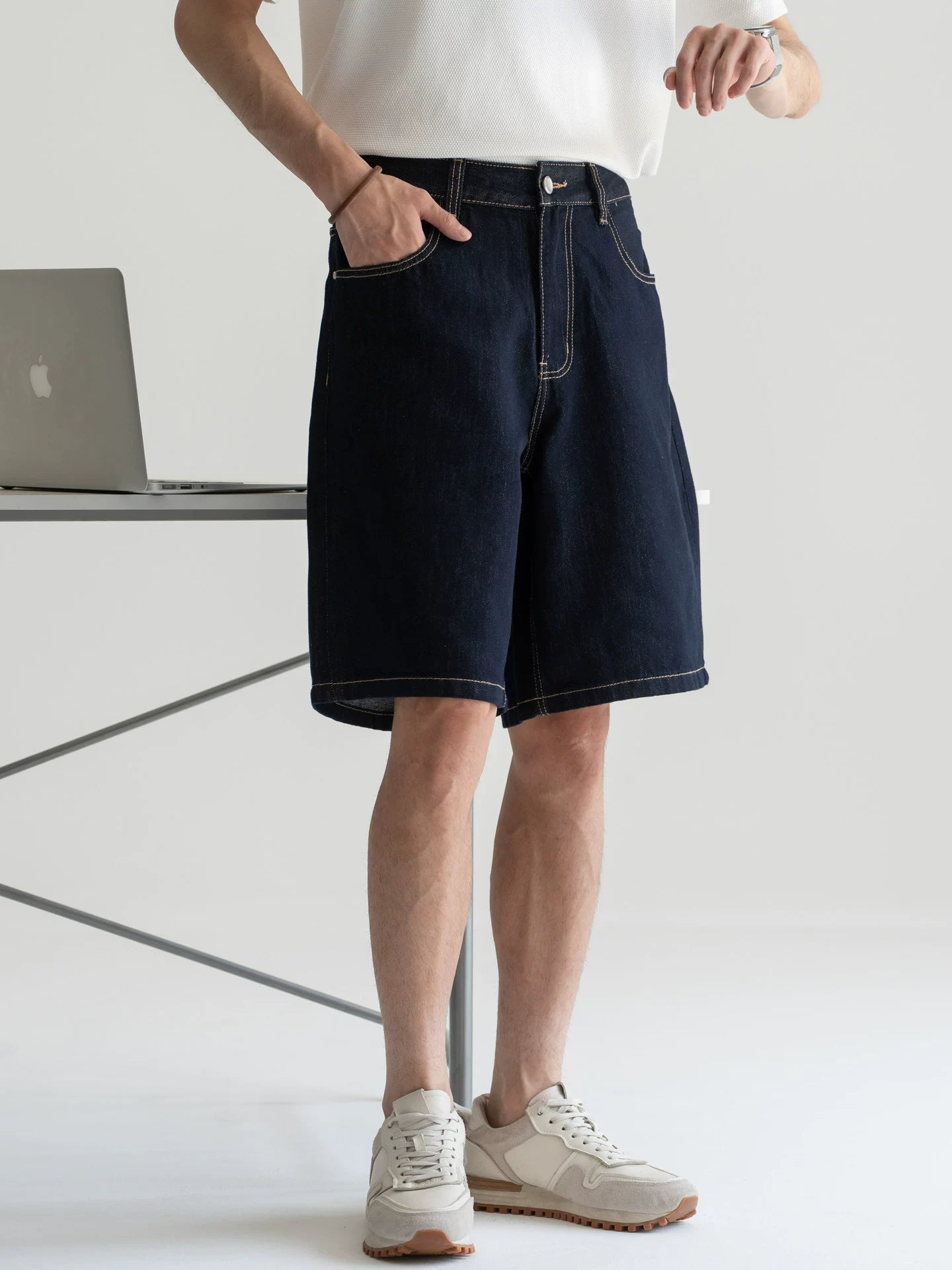 Old Money Soft Denim 81% Cotton Flow Shorts - INDIGO