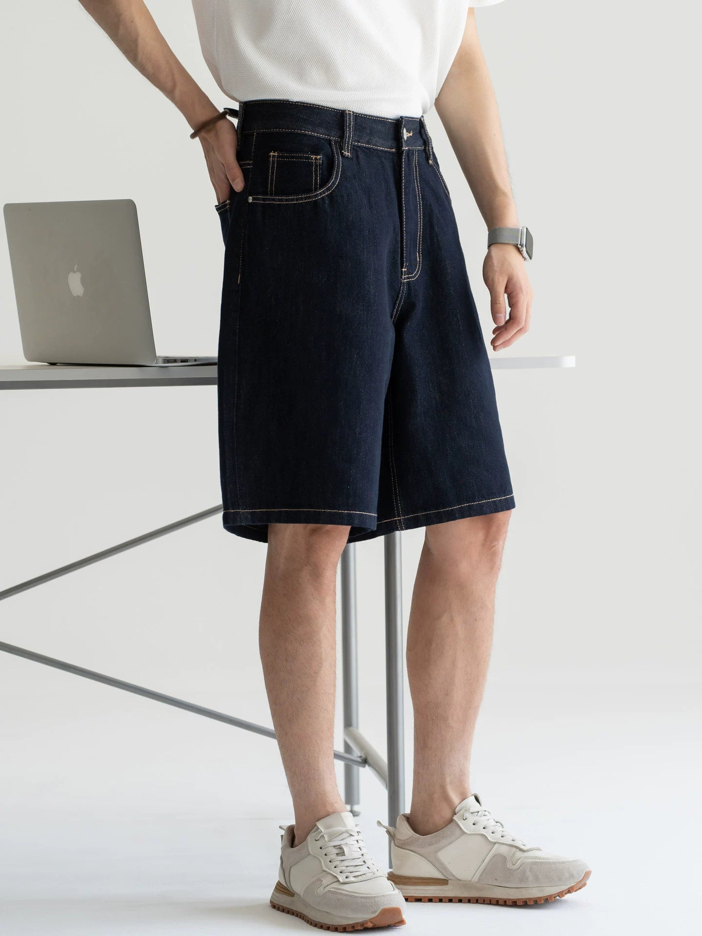 Old Money Soft Denim 81% Cotton Flow Shorts - INDIGO