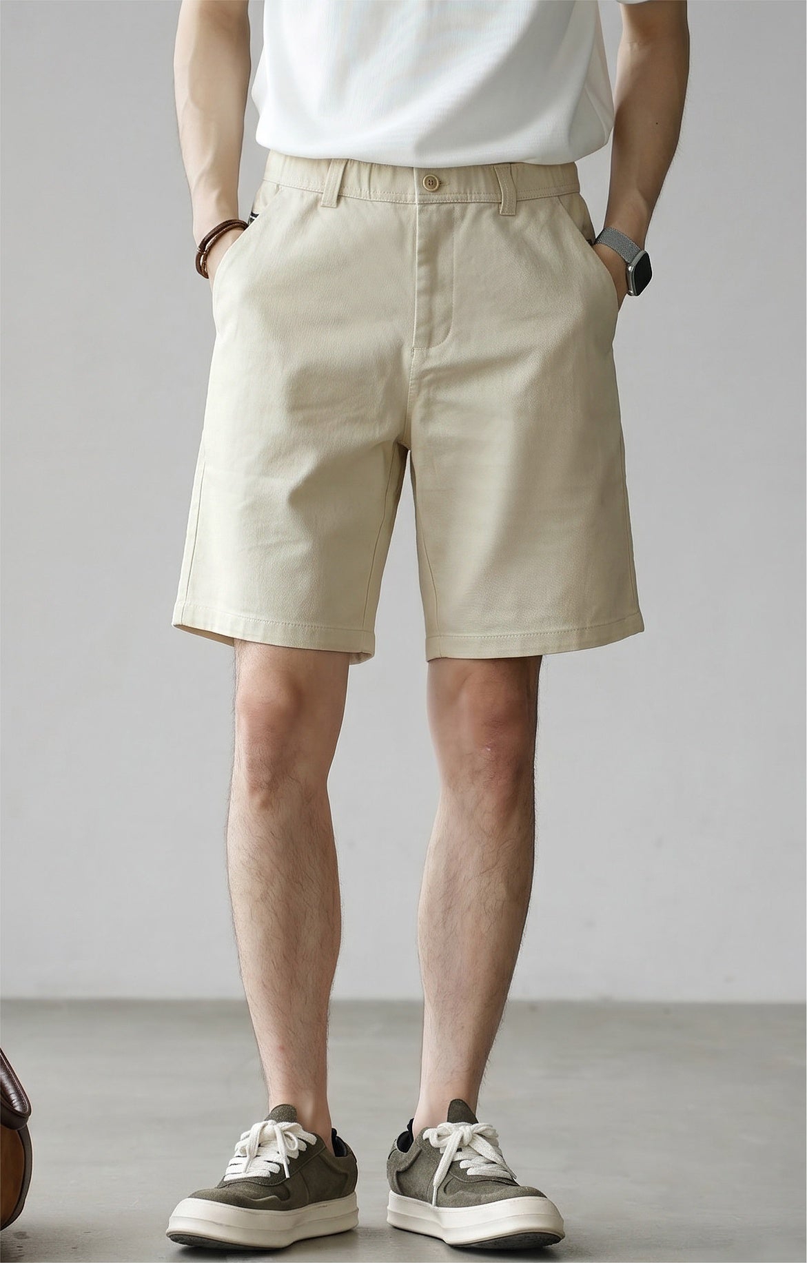 Old Money Lyocell Cotton - Elastic Waist Shorts - KHAKIBEIGE