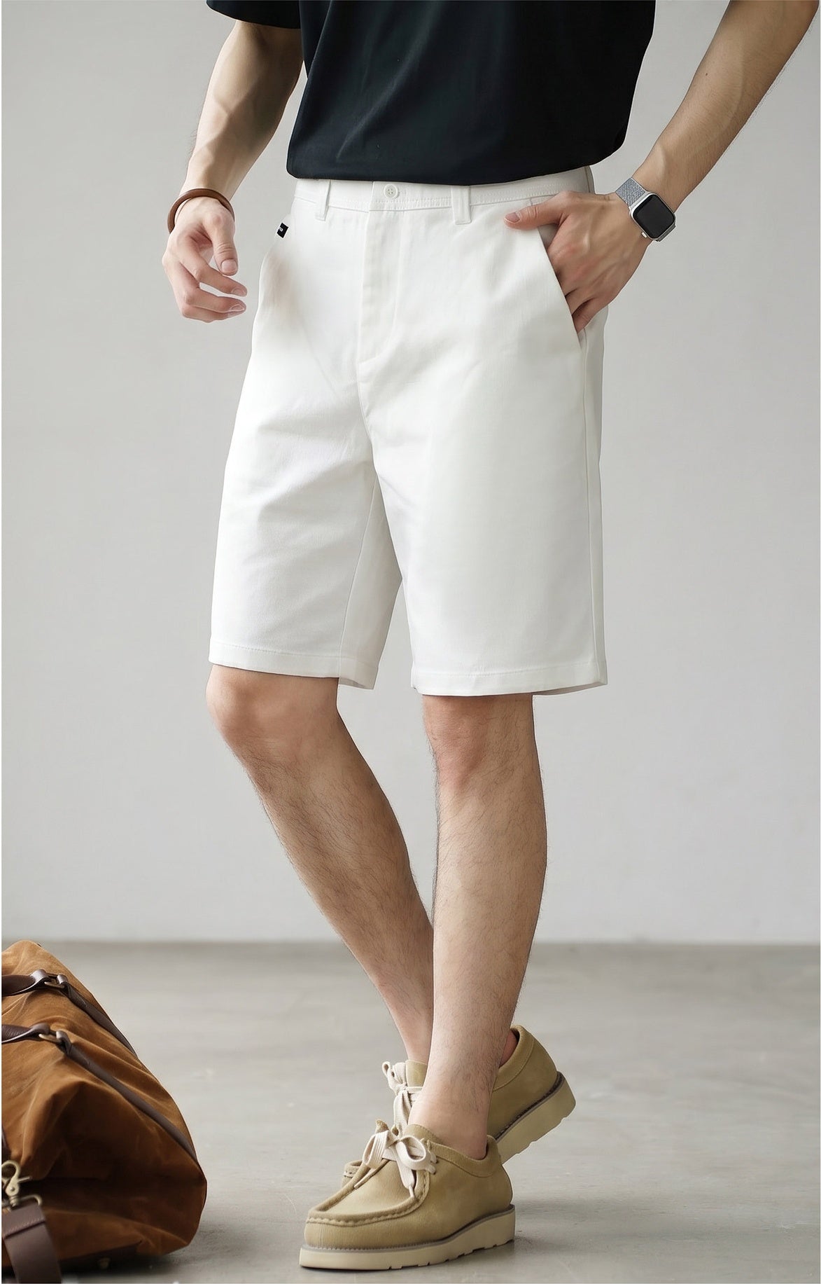 Old Money Lyocell Cotton - Elastic Waist Shorts - WHITE