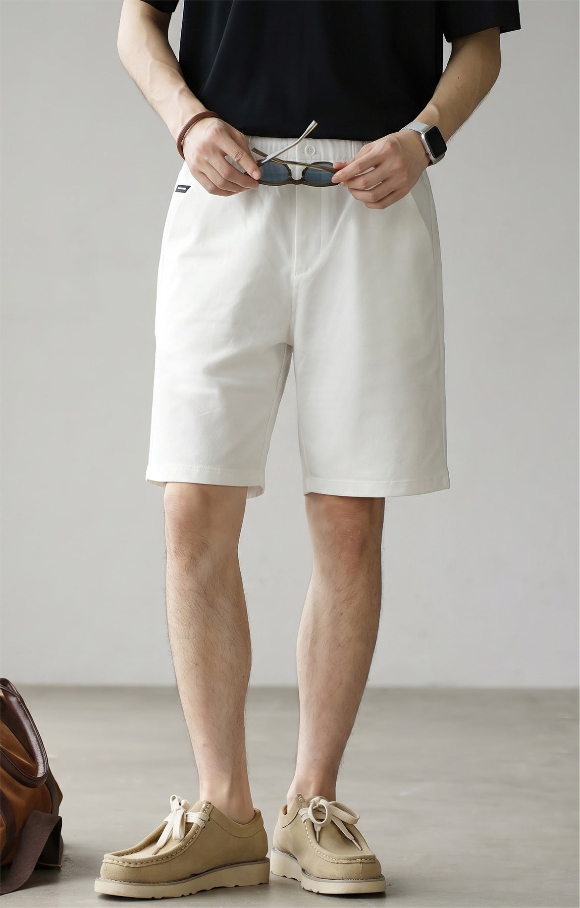 Old Money Lyocell Cotton - Elastic Waist Shorts - WHITE