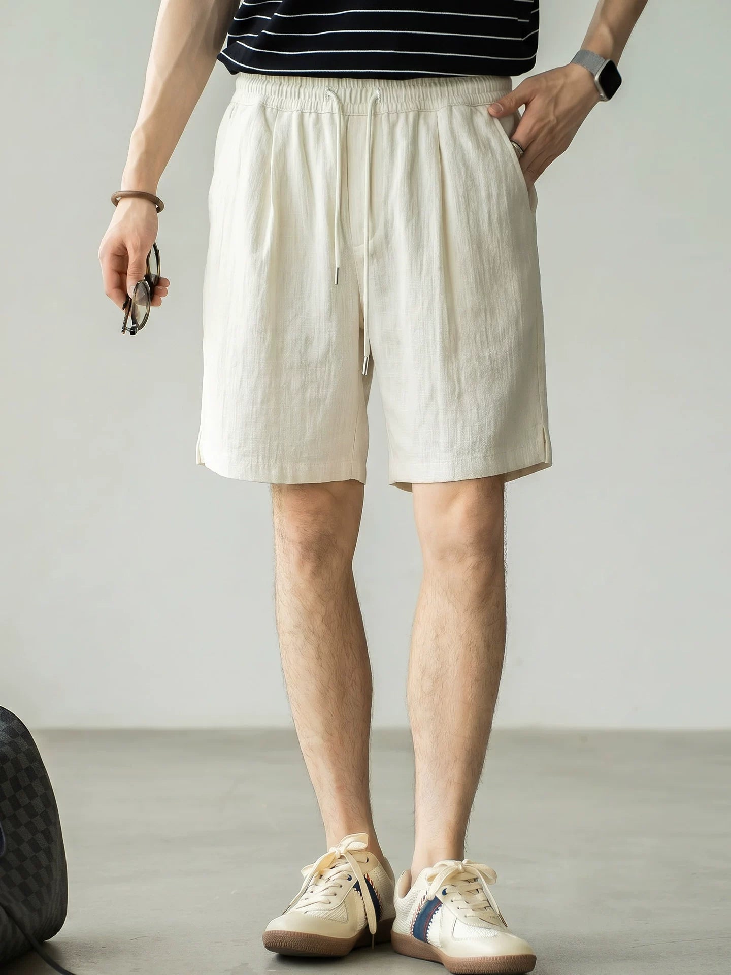 Old Money Lyocell Linen Drawstring Shorts - APRICOT