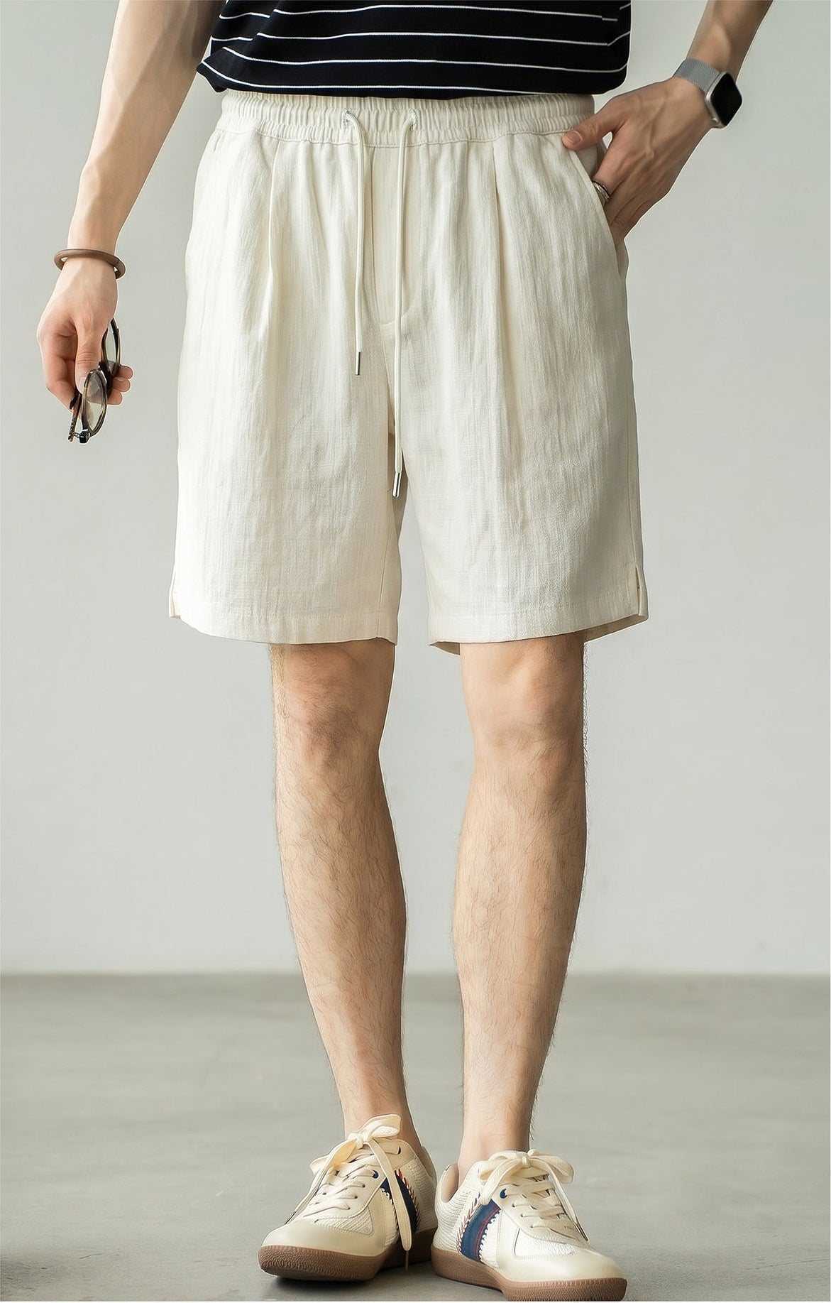 Old Money Lyocell Linen Drawstring Shorts - APRICOT