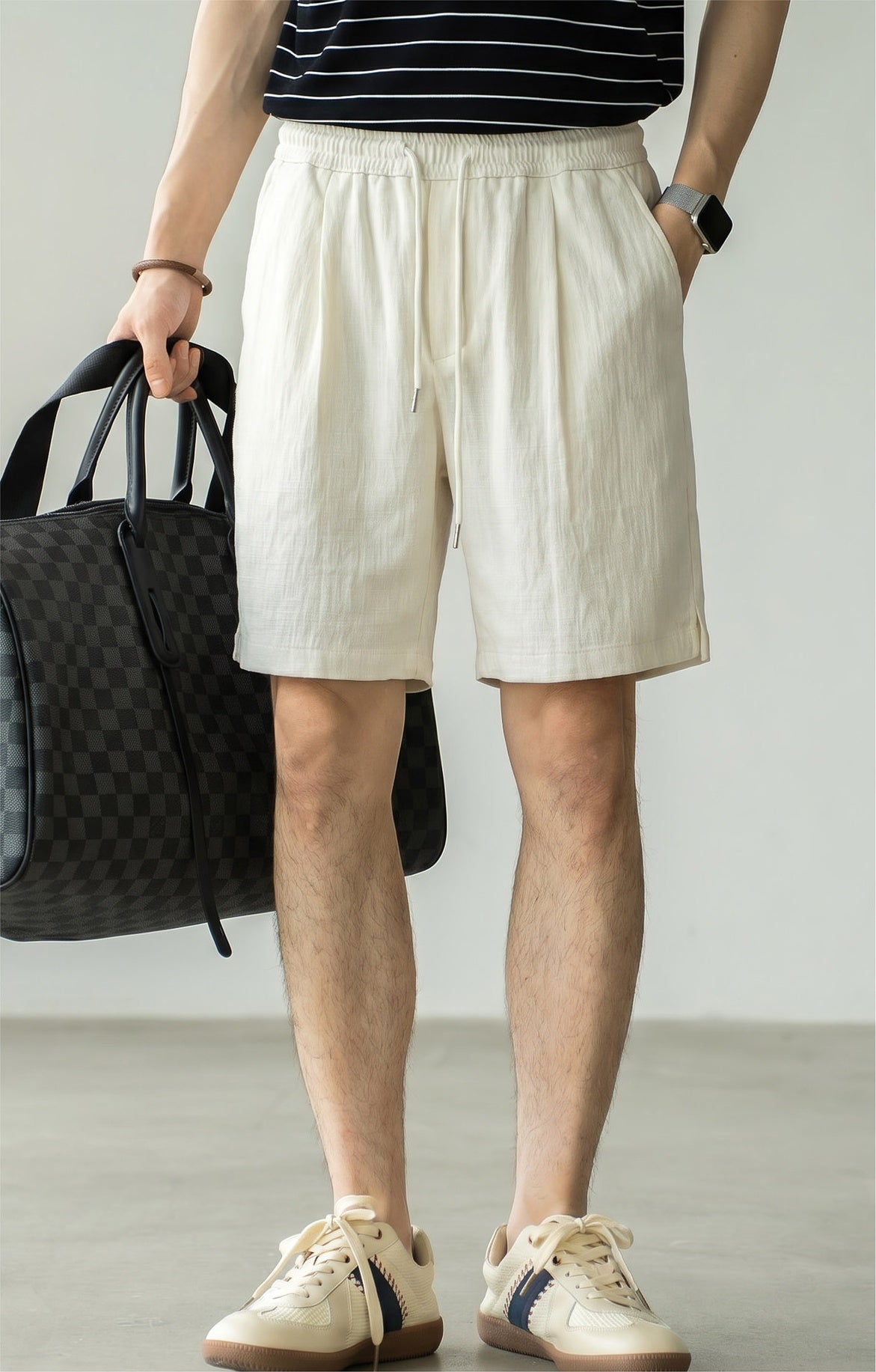 Old Money Lyocell Linen Drawstring Shorts - APRICOT