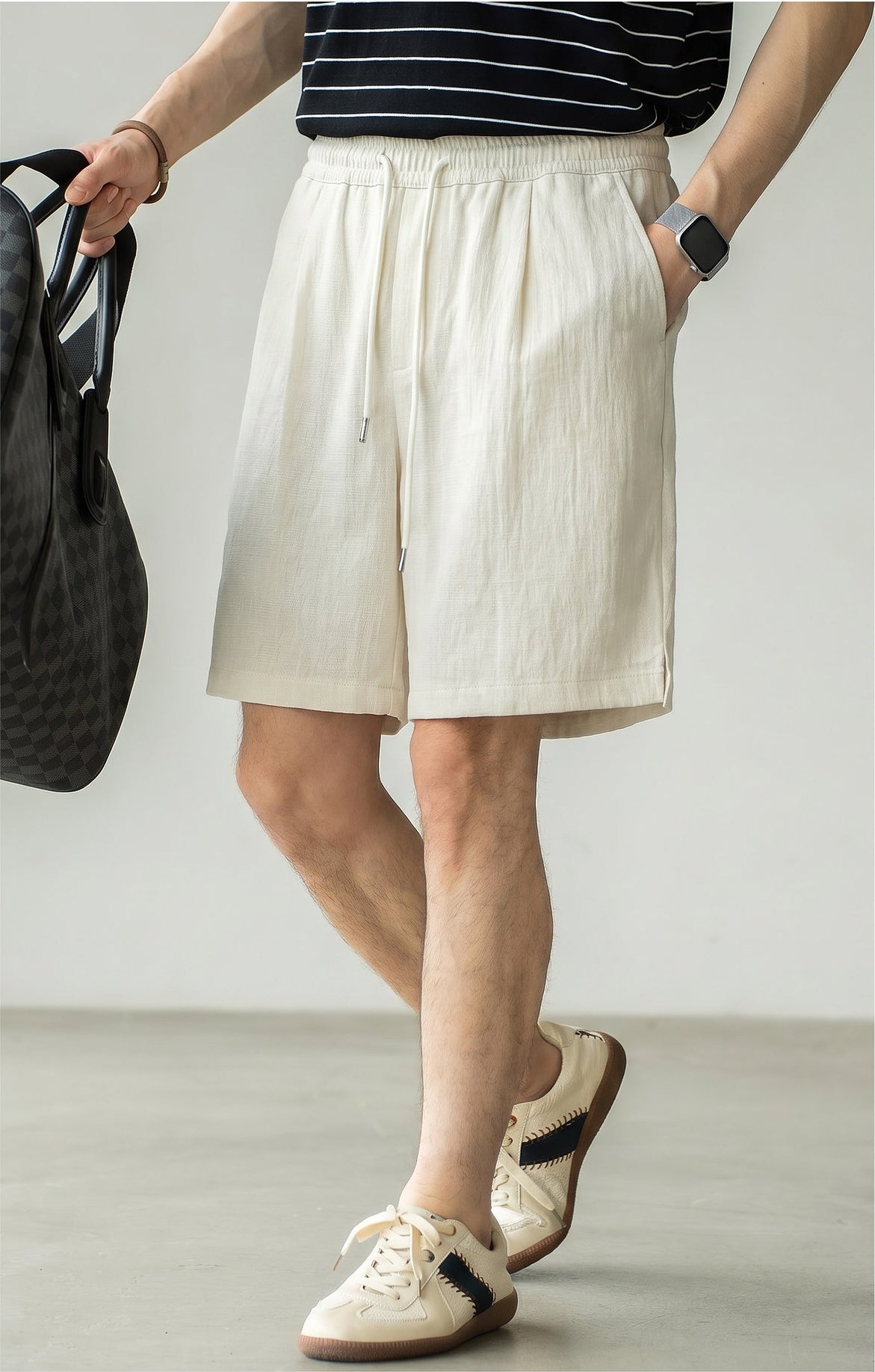 Old Money Lyocell Linen Drawstring Shorts - APRICOT
