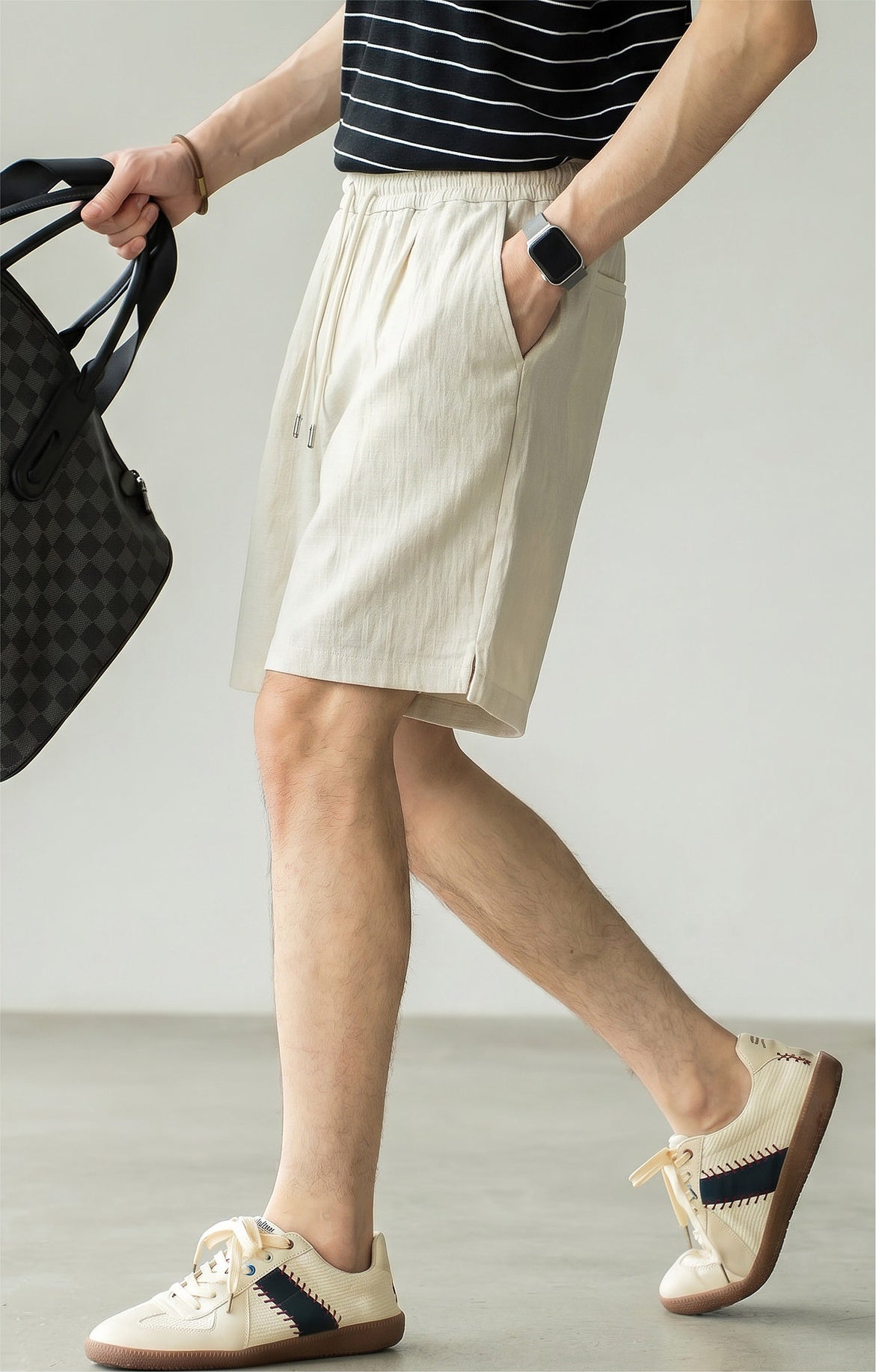 Old Money Lyocell Linen Drawstring Shorts - APRICOT