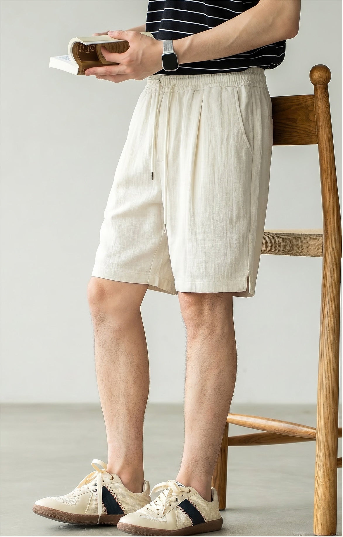 Old Money Lyocell Linen Drawstring Shorts - APRICOT