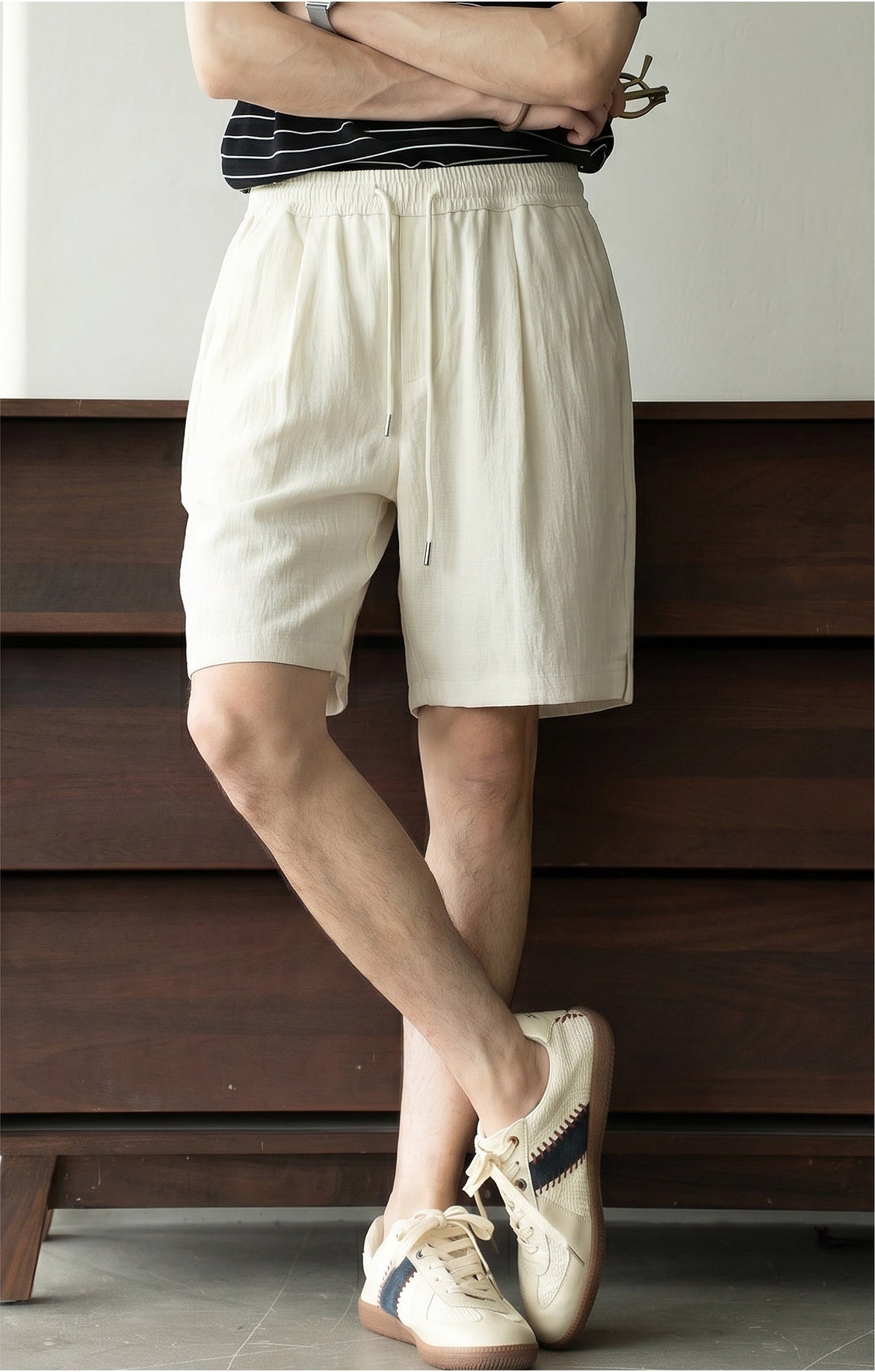 Old Money Lyocell Linen Drawstring Shorts - APRICOT