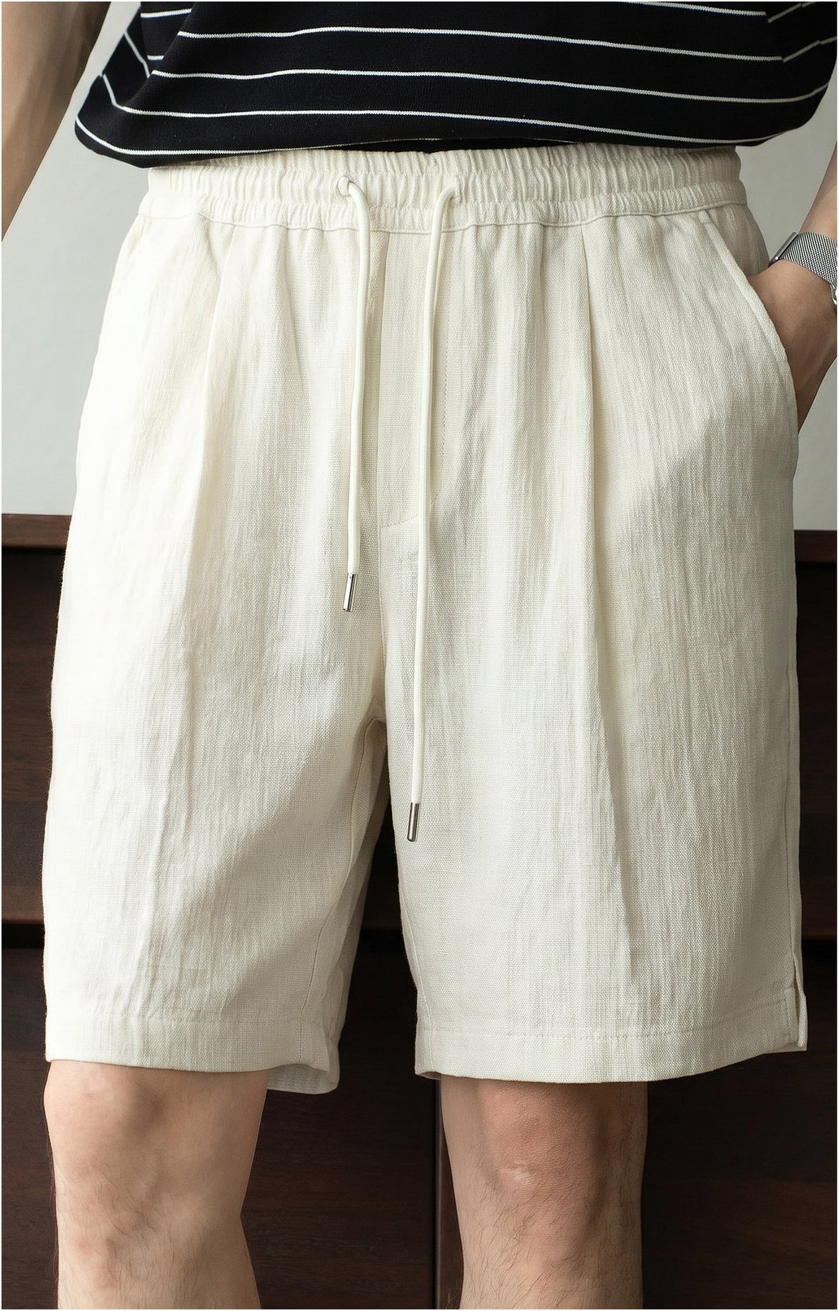 Old Money Lyocell Linen Drawstring Shorts - APRICOT