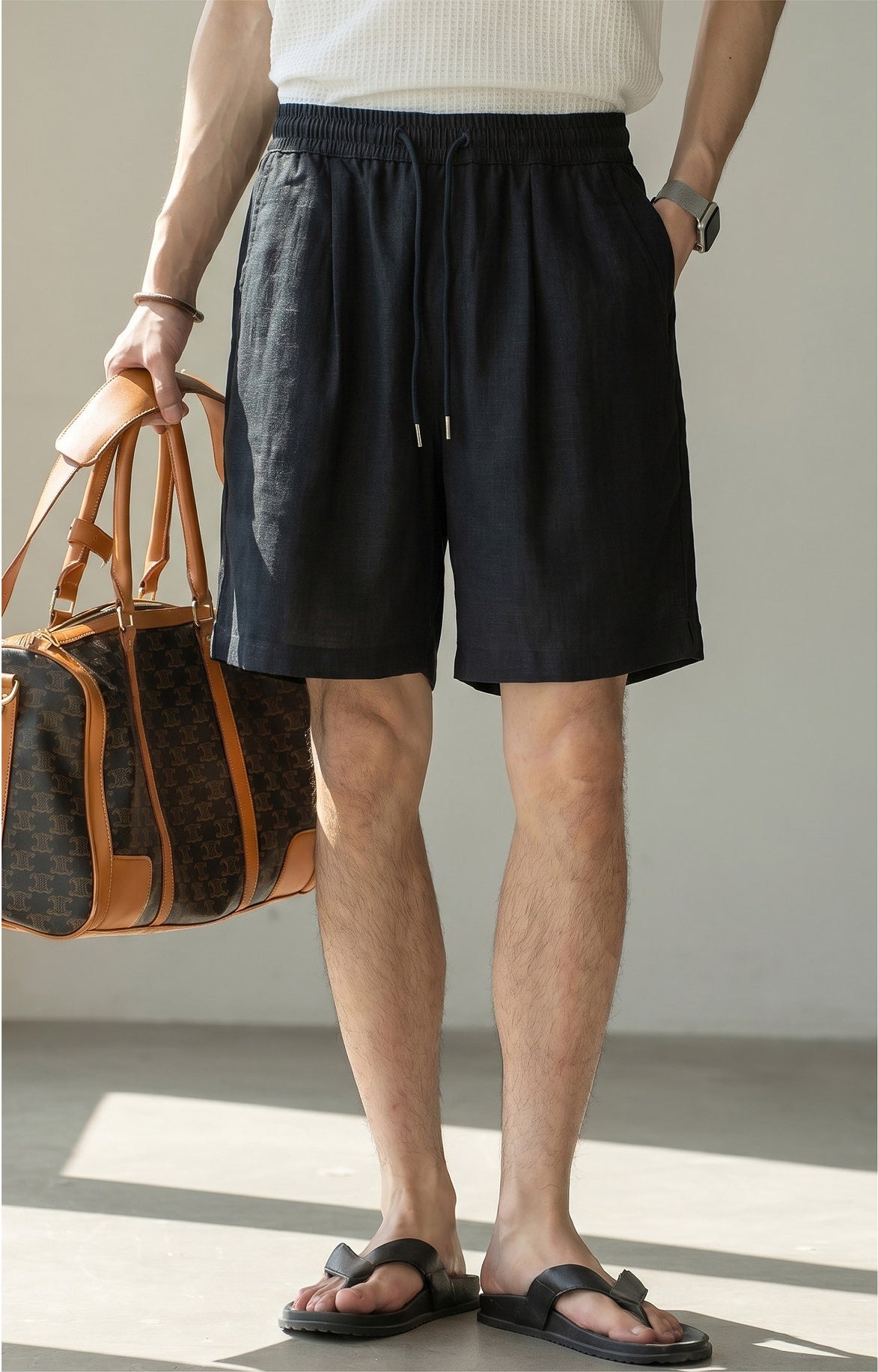 Old Money Lyocell Linen Drawstring Shorts - NAVYBLUE