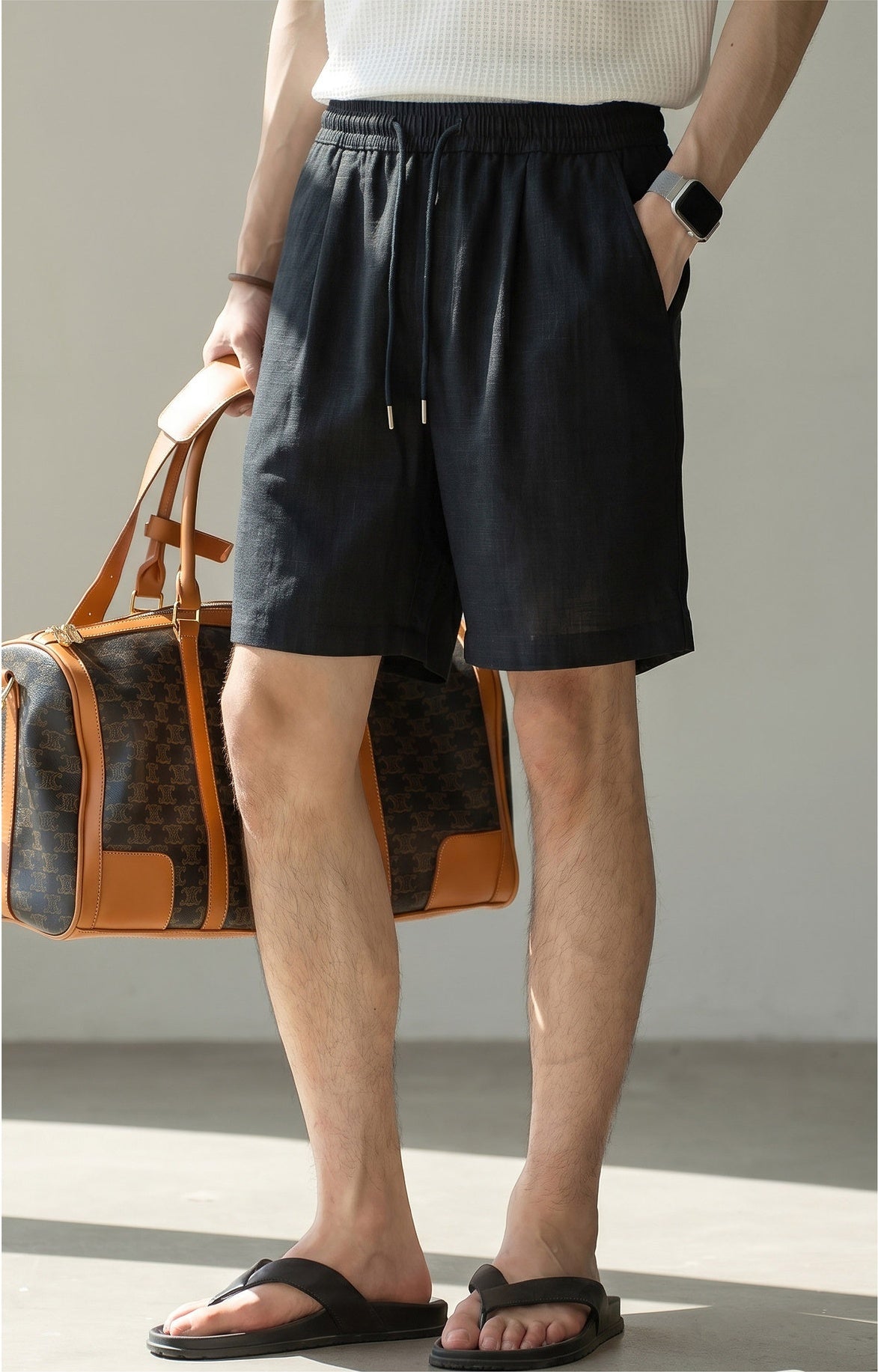 Old Money Lyocell Linen Drawstring Shorts - NAVYBLUE