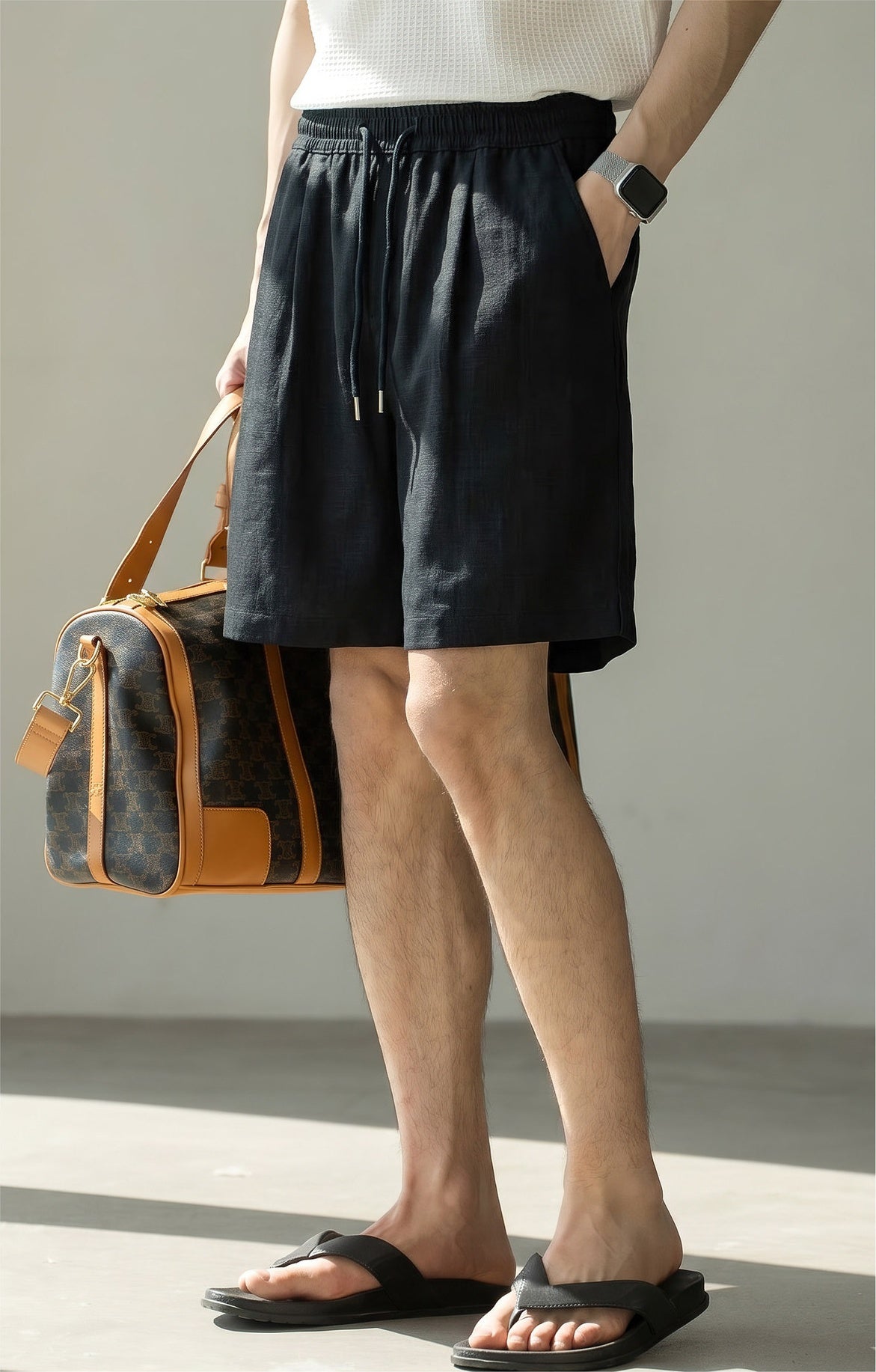 Old Money Lyocell Linen Drawstring Shorts - NAVYBLUE