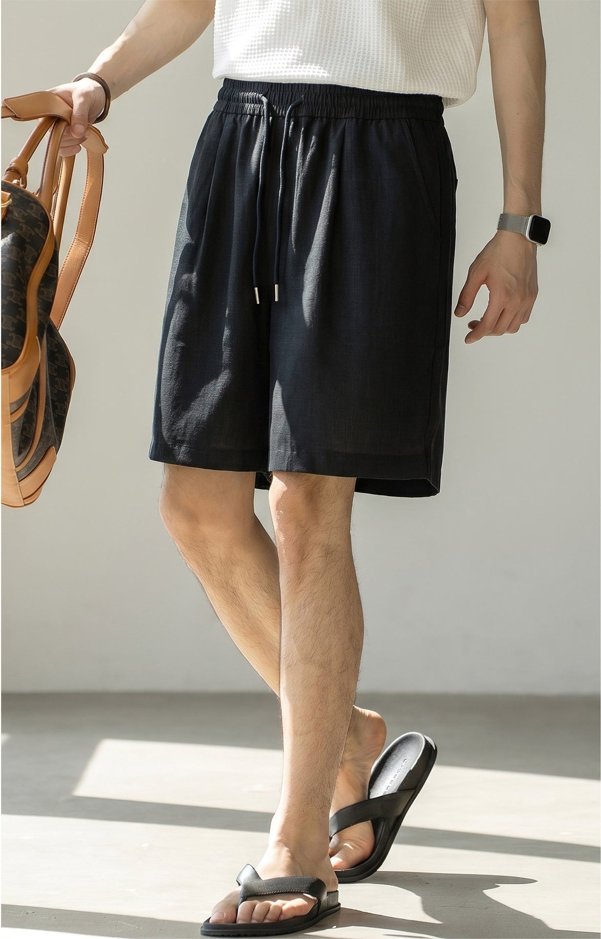 Old Money Lyocell Linen Drawstring Shorts - NAVYBLUE