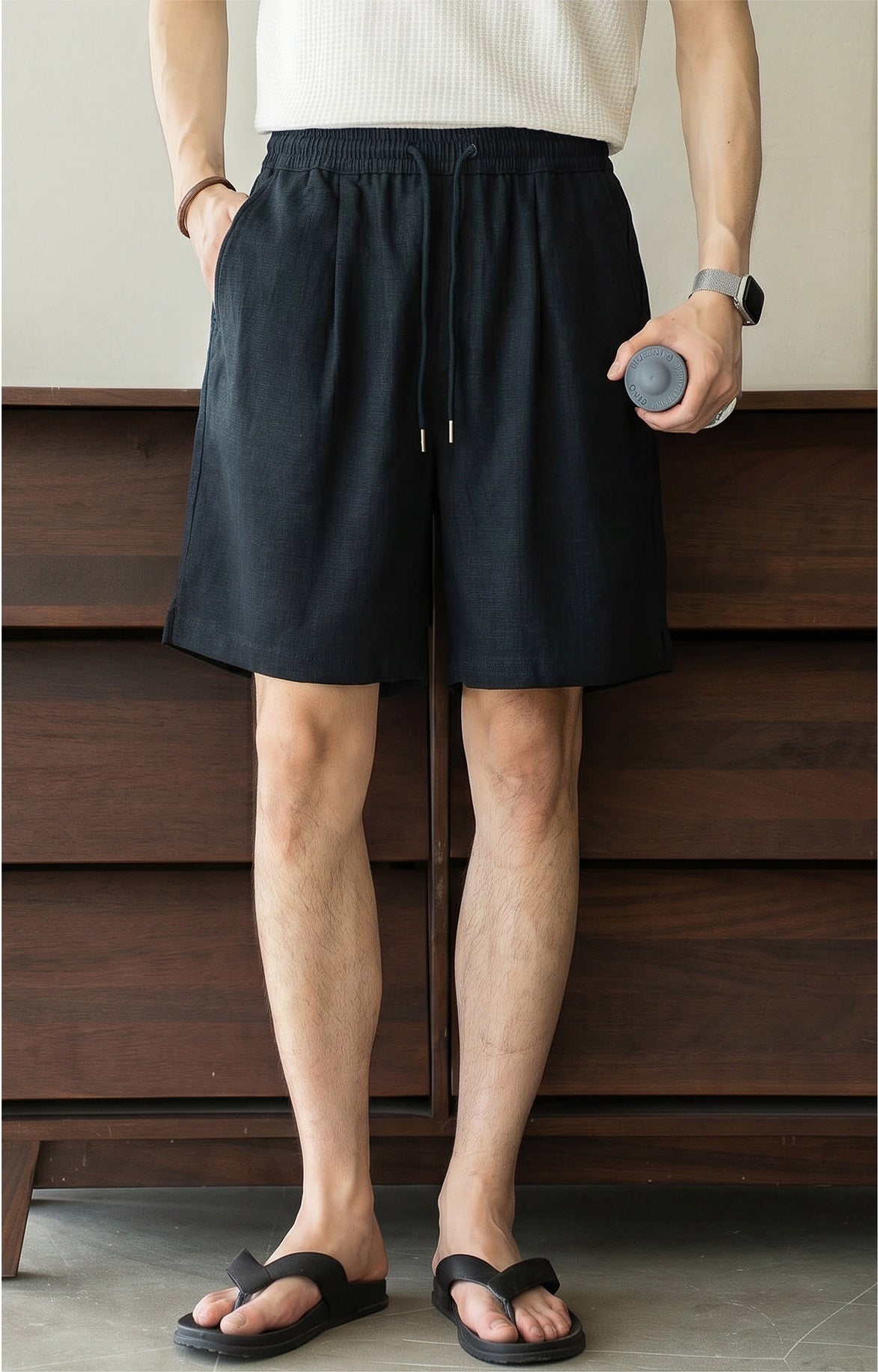 Old Money Lyocell Linen Drawstring Shorts - NAVYBLUE