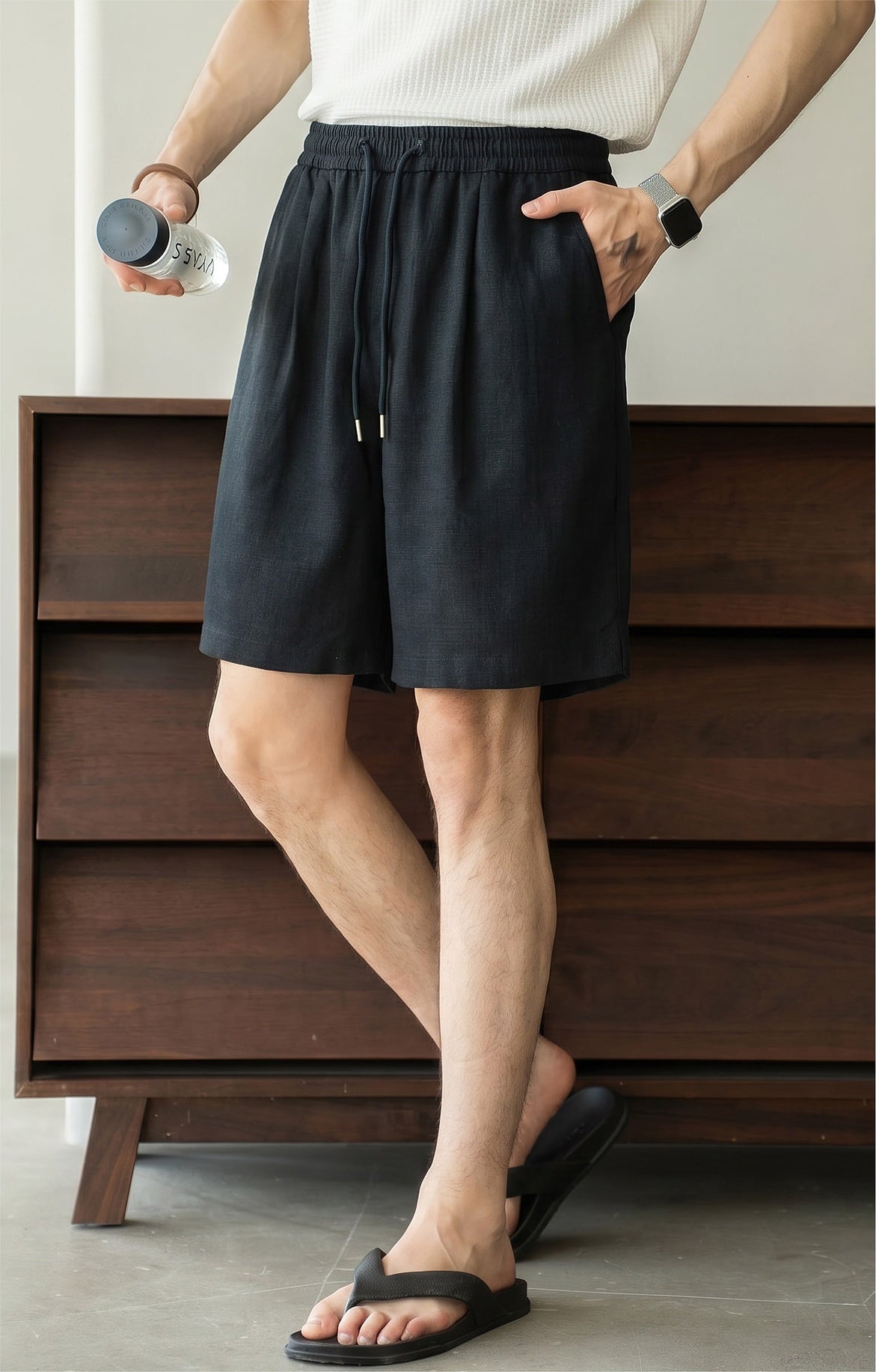 Old Money Lyocell Linen Drawstring Shorts - NAVYBLUE