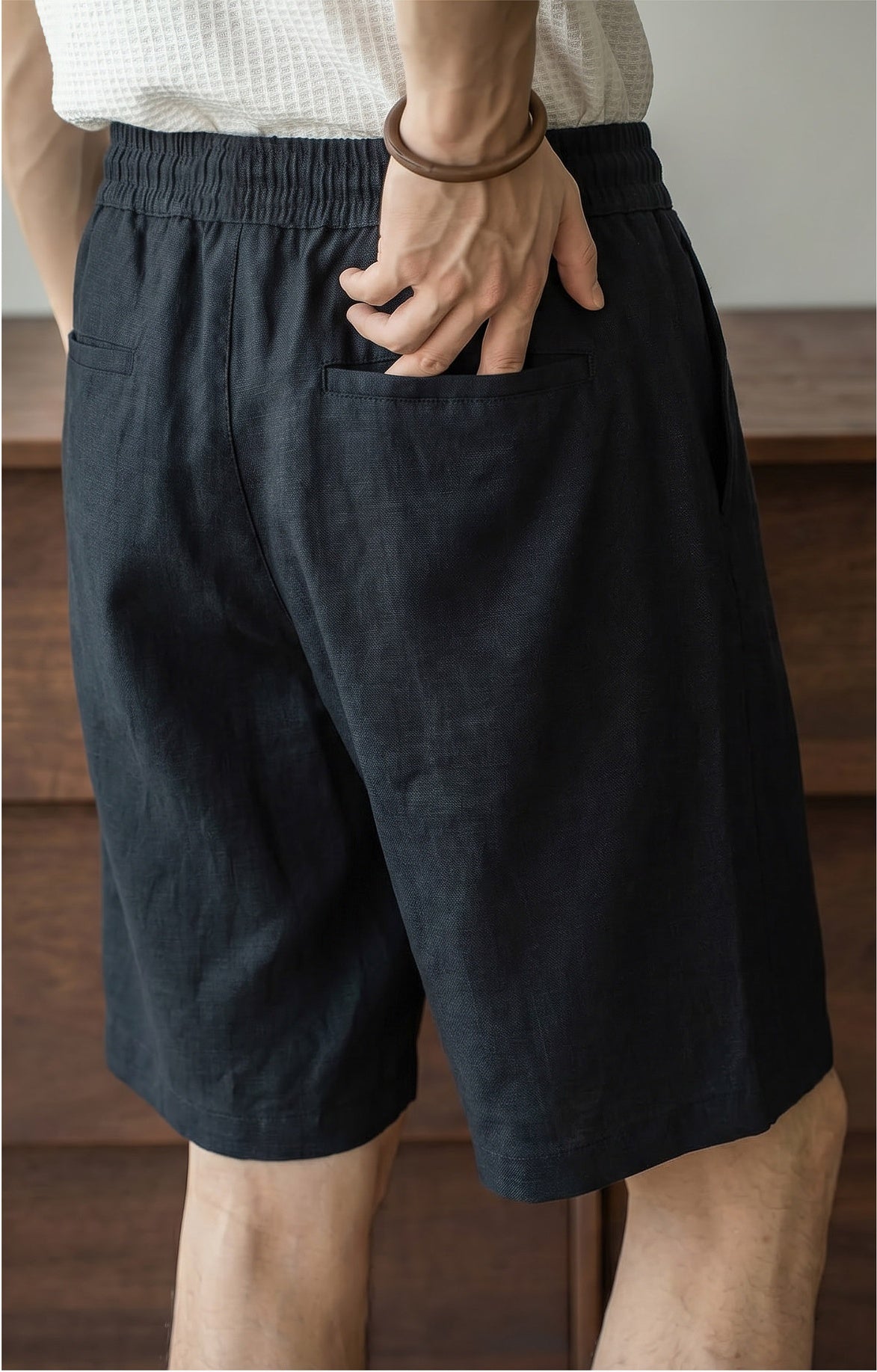Old Money Lyocell Linen Drawstring Shorts - NAVYBLUE